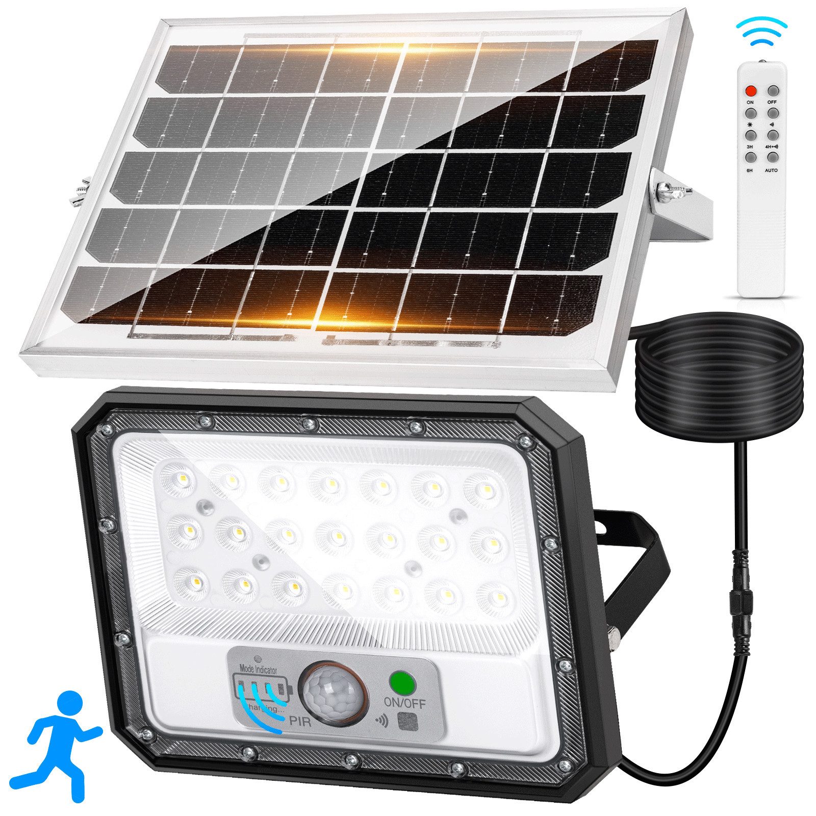 Aigostar Flutlichtstrahler 80W Solarlampen für Außen mit Bewegungsmelder,800LM,3 Modi,IP65, LED fest integriert, kaltes weißes Licht