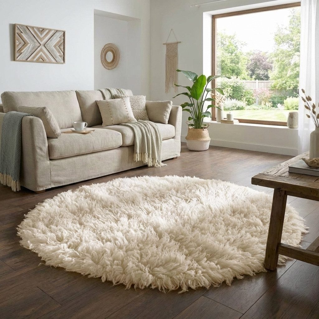 TaCa Home Flokati-Teppich Gewalkter Handweb Woll-Teppich, rund, Höhe: 45 mm günstig online kaufen