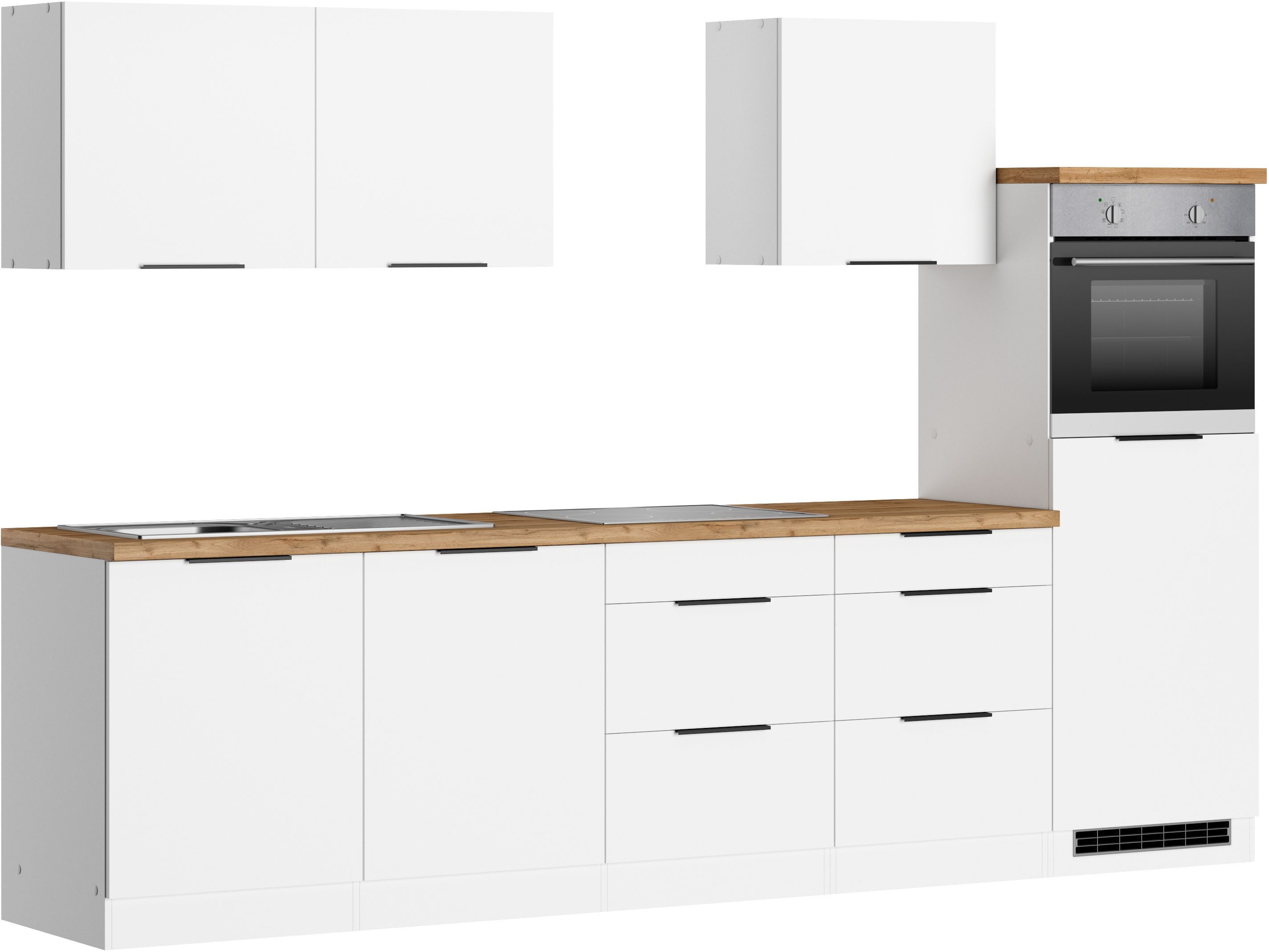 KOCHSTATION Küchenzeile KS-Lagos2, Küche Komplettset, Breite 300cm, wahlweise mit E-Geräten, mit 38mm starker Arbeitsplatte