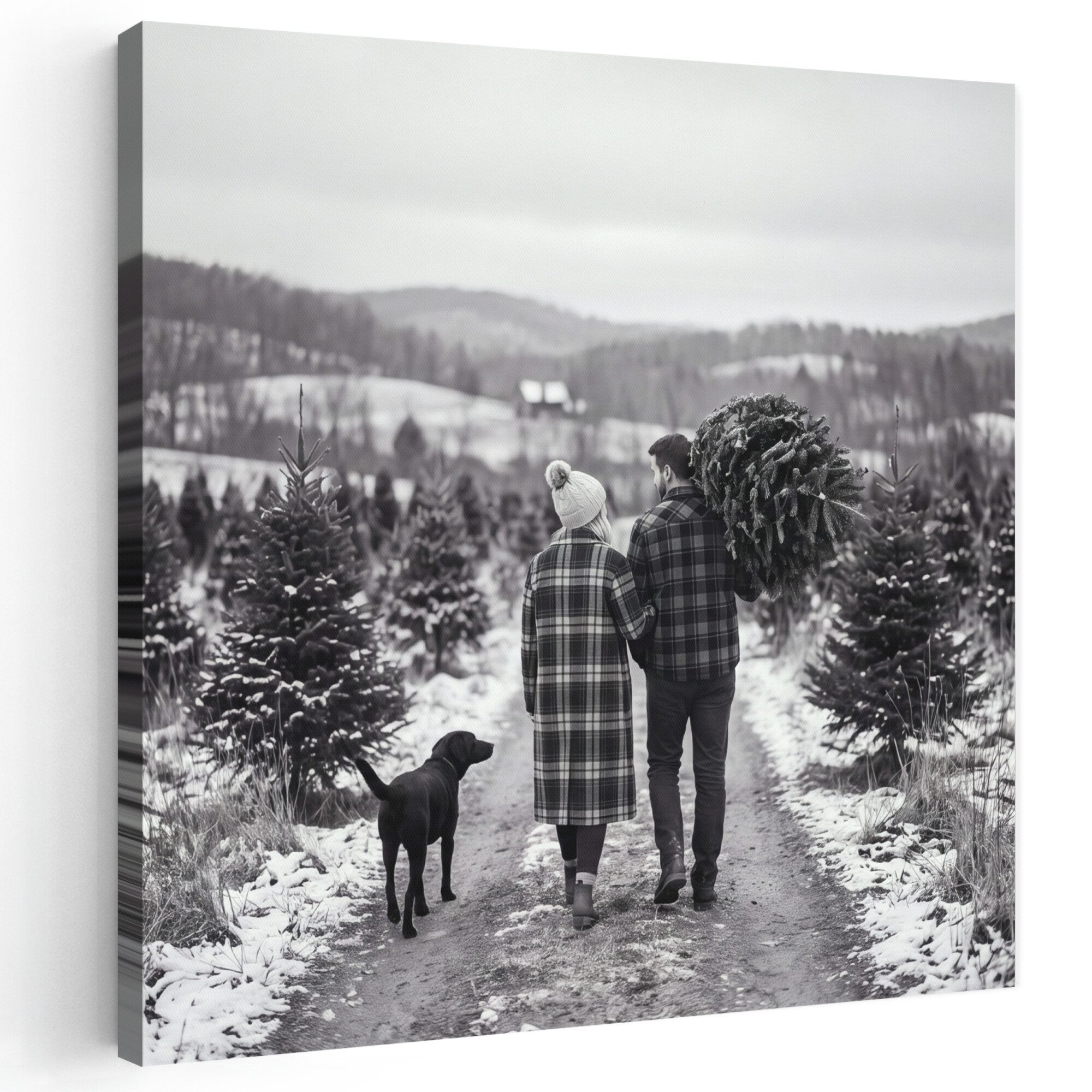 OneMillionCanvasses® Leinwandbild Menschen – Weihnachtsbaum – Winter, Fotodruck (1 St), Wandbild, Deko Schlafzimmer Wohnzimmer Flur 20x20 cm