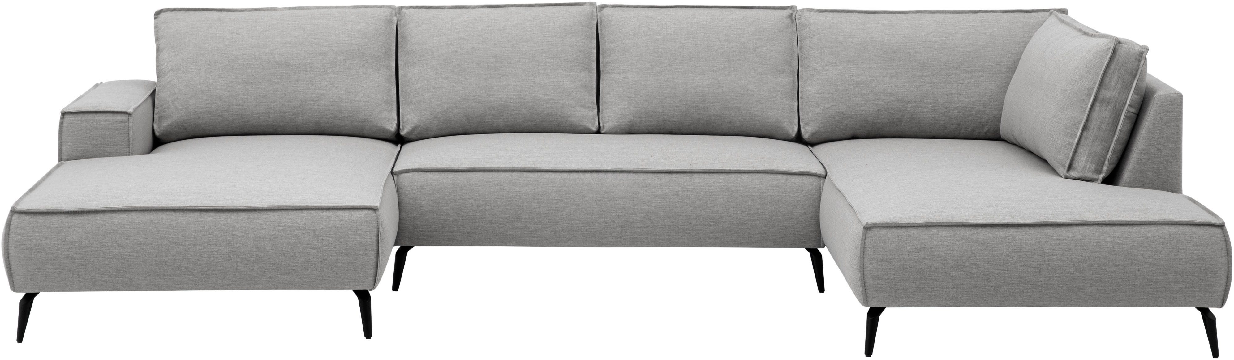 Home affaire Wohnlandschaft TVINNU, moderne U-Form, Couch in Cord oder Webstoff in Leinenoptik, Recamiere rechts/links, schwarze Metallfüße, bequeme Sitz-/Liegefläche