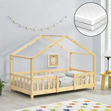 en.casa Kinderbett (Bett und Matratzen), »Treviolo« Hausbett mit Matratze Holz 70x140 cm
