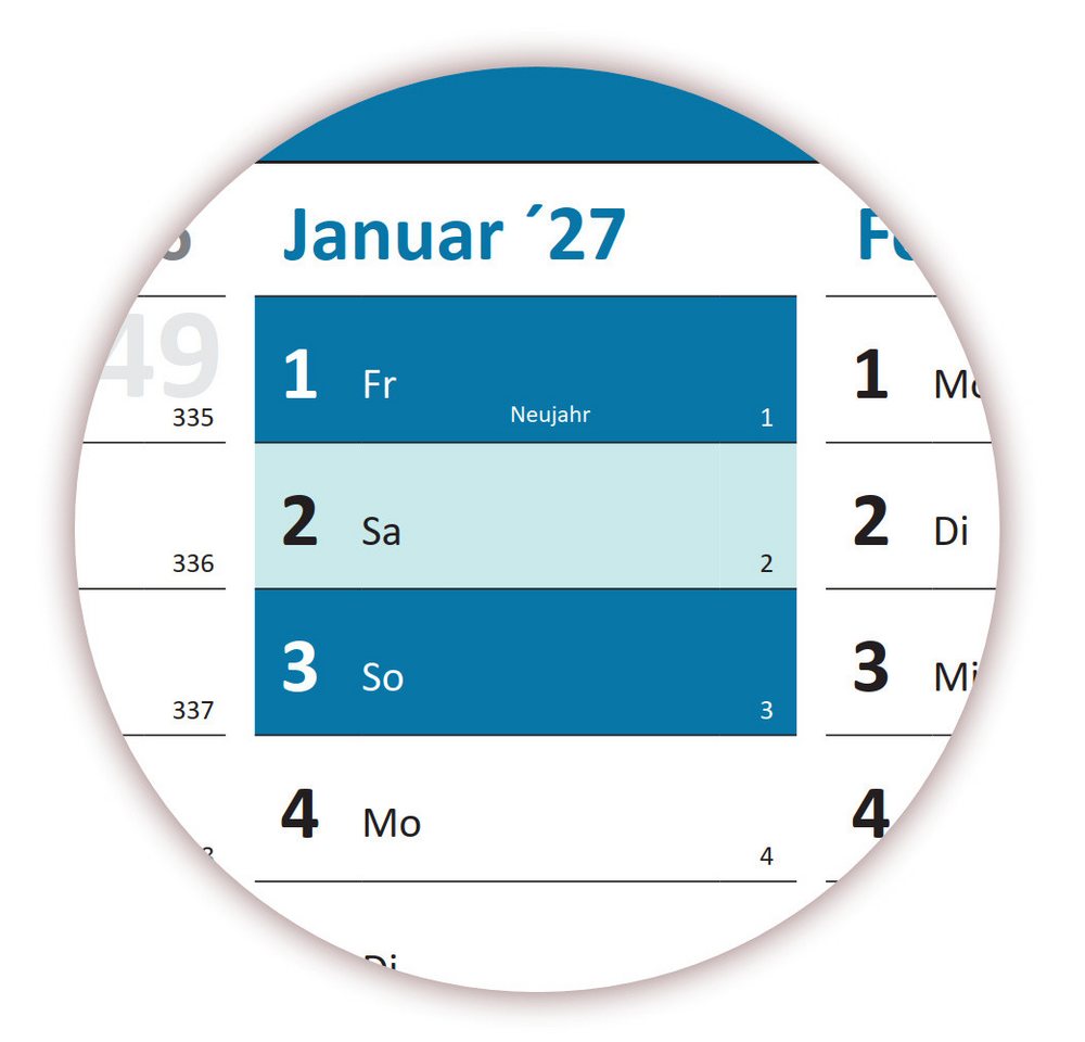 Thumbnail - LYSCO Wandkalender Classic1 Wandplaner 2027 DIN A0 / A1 - 14 Monate (gerollt), Kalender 2027 Faben blau, grau, grün, hel...