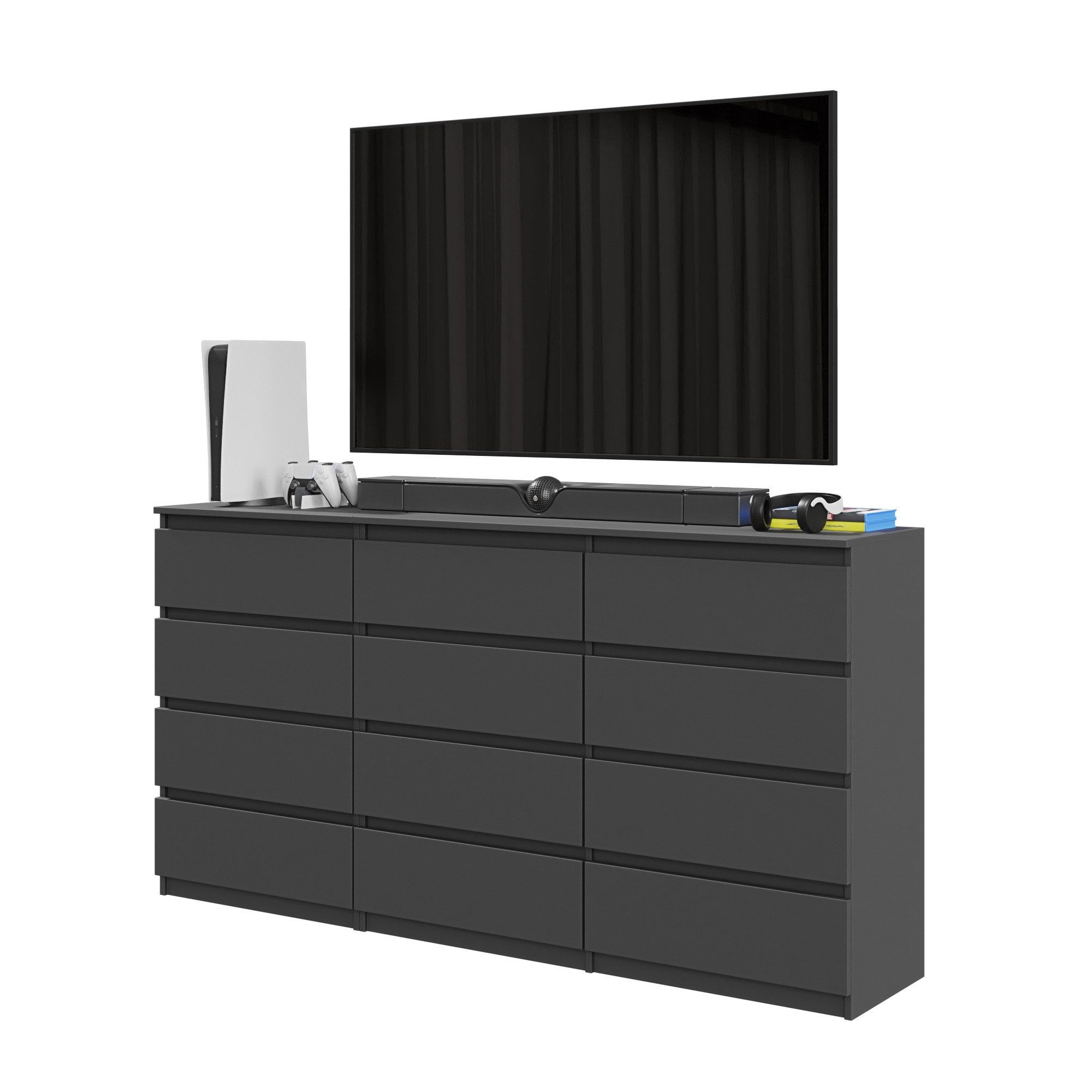 Furnica Kommode Anthrazit 180 cm mit 12 Schubladen (8+4)-Wohn - und Schlafzimmer