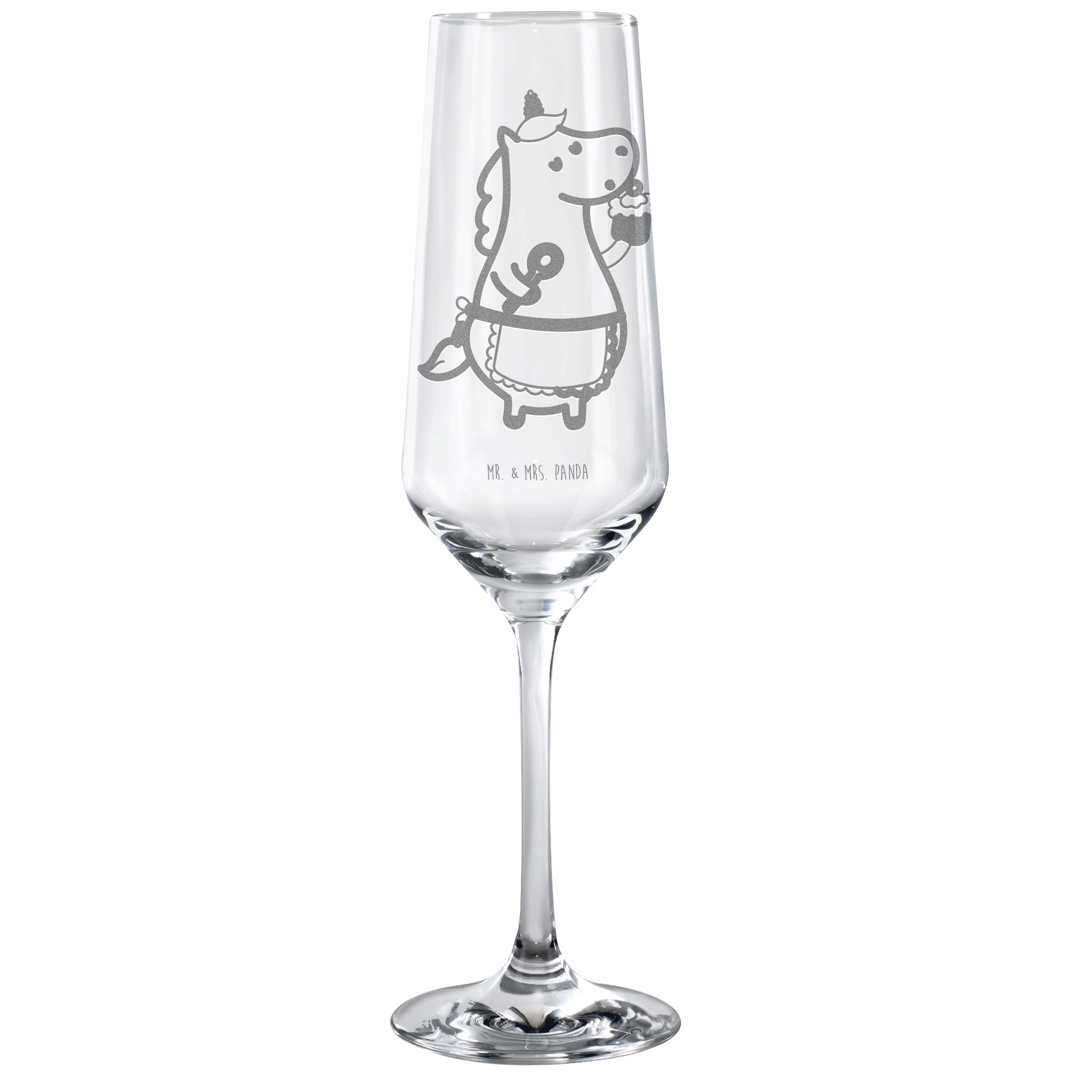 Mr. & Mrs. Panda Sektglas Einhorn Küche - Transparent - Geschenk, Pegasus, Einhorn Deko, Bäcker, Premium Glas, Persönliche Gravur