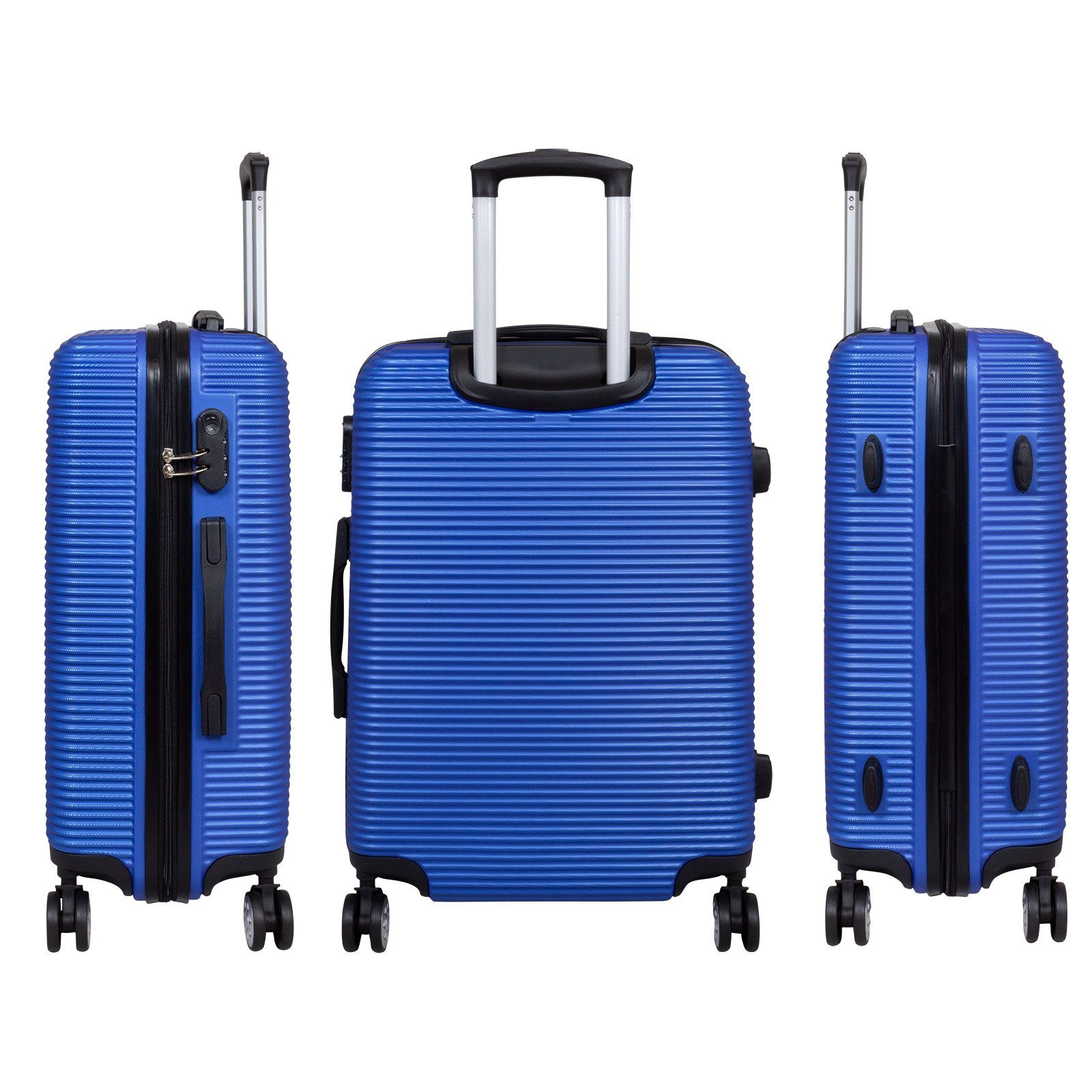 Trendyshop365 Kofferset Rollen, 4 tlg., blau Hartschale), Zahlenschloss, Trolley, Doppelrollen 3 (Trolley, Malaga