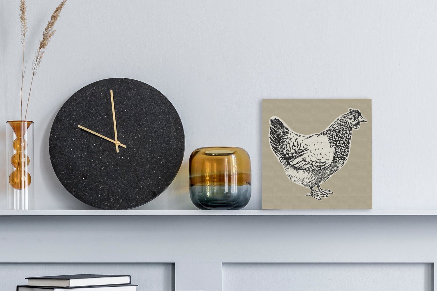 - - Tiere Weiß, Bilder Schlafzimmer für Huhn Leinwandbild OneMillionCanvasses® Wohnzimmer (1 St), - Leinwand Schwarz