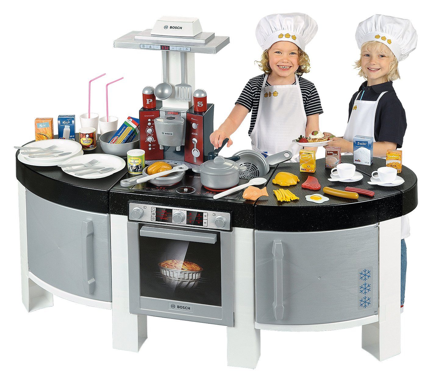 Theo Klein Spielküche Kinder Spielküche Bosch-Design Vision, Mit zahlreichem Zubehör inklusive Spielzeugessen