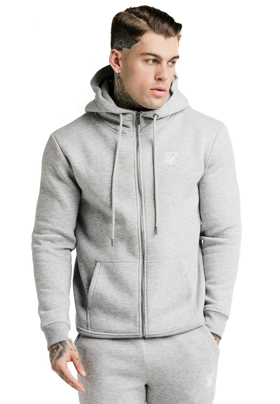 Siksilk Hoodie SikSilk Zipper Herren ZIP THROUGH FUNNEL NECK HOODIE SS-16072 Grey