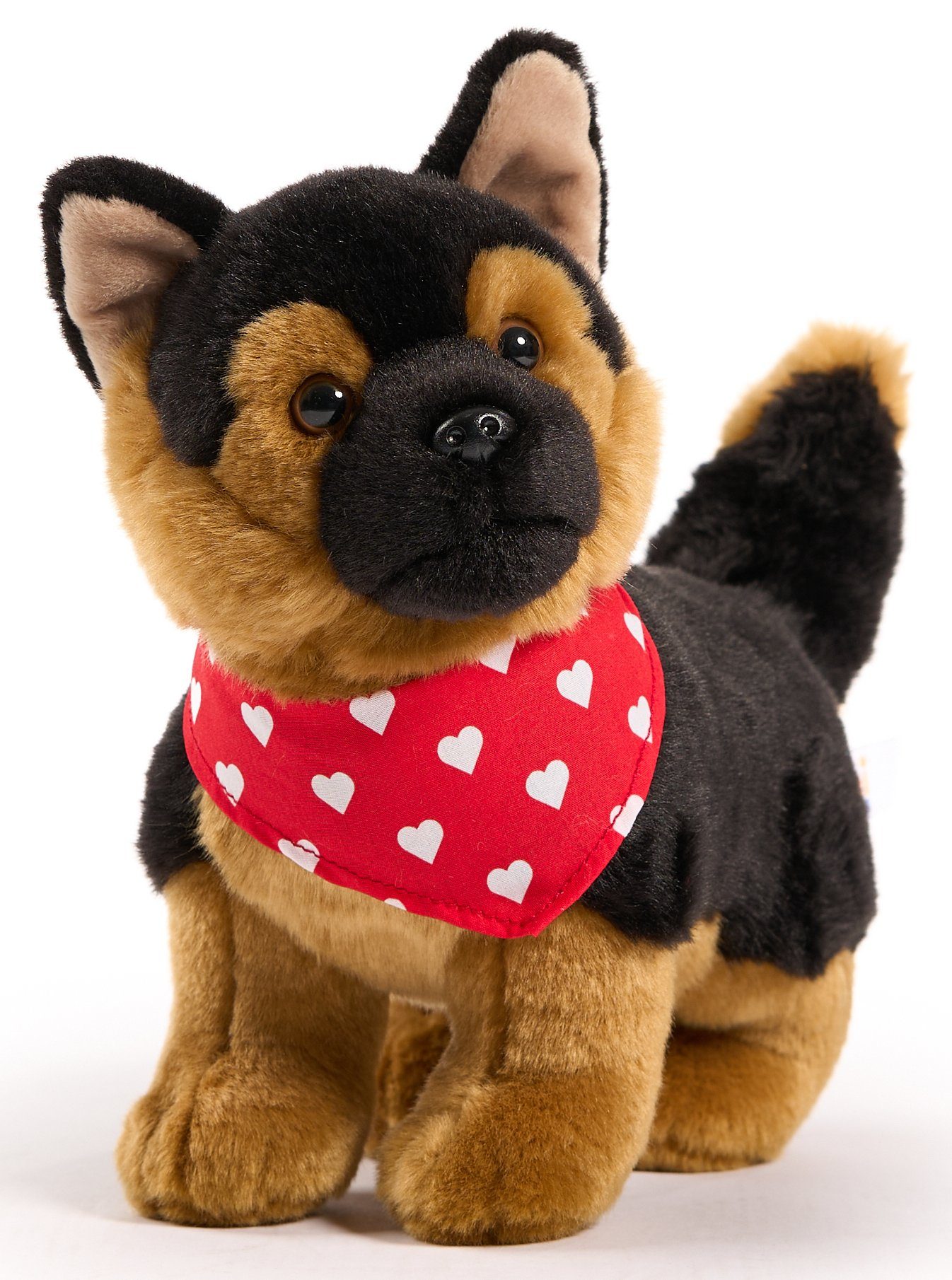 Uni-Toys Kuscheltier Deutscher Schäferhund m.Halstuch (Herzchen-Motiv) - 26 cm - Plüschtier, zu 100 % recyceltes Füllmaterial