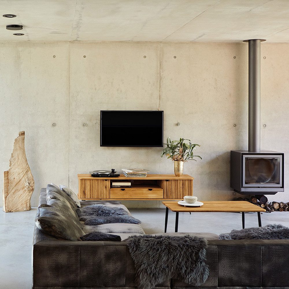 Lomadox Wohnzimmer-Set KABALA-165, (Mega-Spar-Set, 2-St., Couchtisch Highboard), Couchtisch 60x110 cm, Eiche massiv geölt, gerillte Front