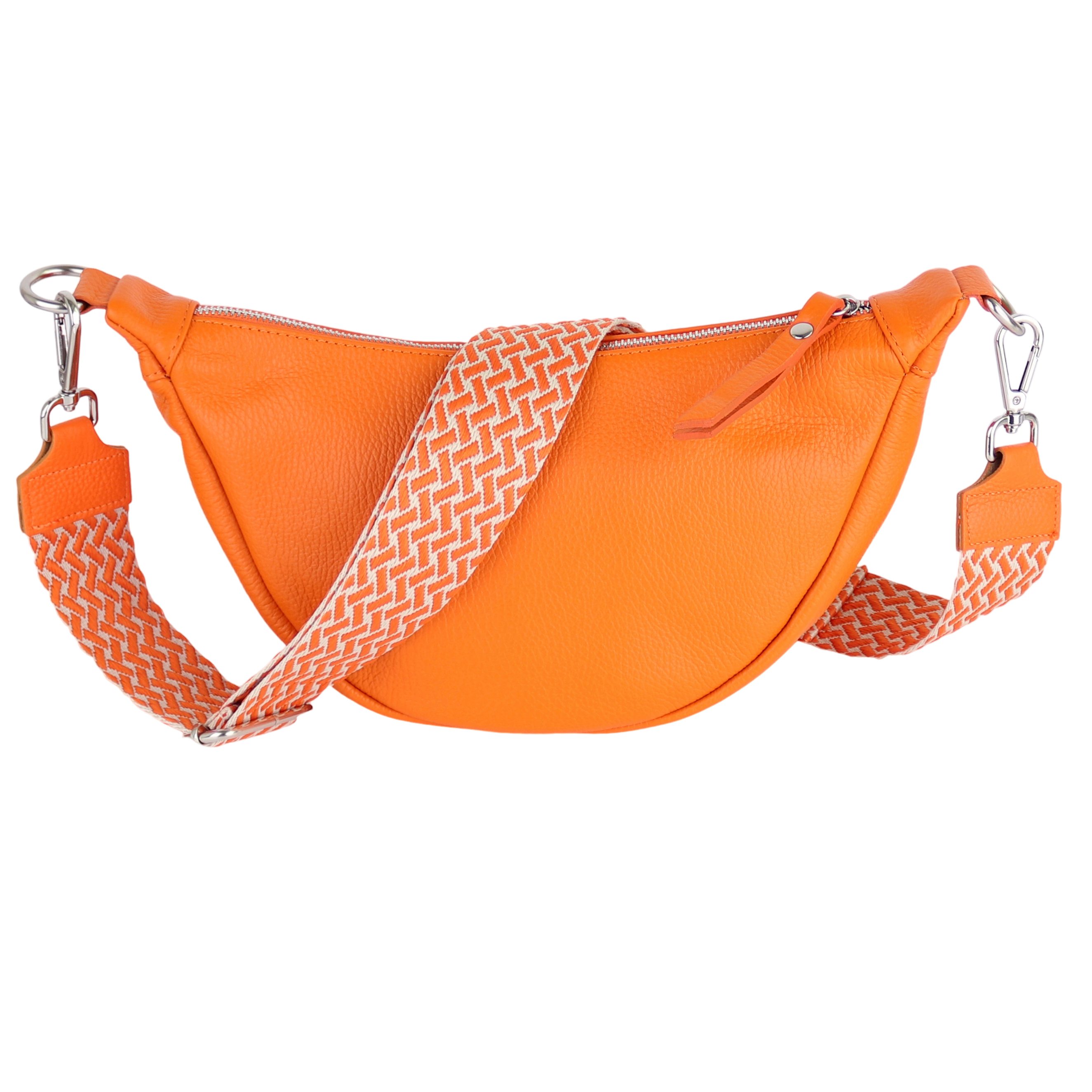 MIRROSI Schultertasche Damen Runde aus Echtleder, Made in Italy, Brusttasche,Umhängetasche (Tasche,Bauchtasche für jeden Anlass (1 Tasche & 2 Gurte), 33x17x10cm (BXHXT), Crossbody Bag, gemusterten& verstellbaren Schulterriemen