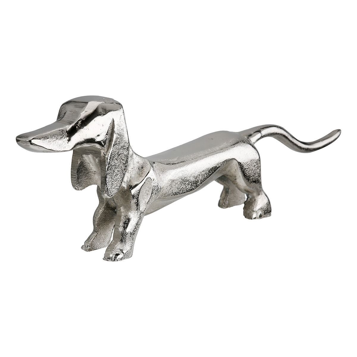 Skulptur Dekofigur Dackel Alfonso – Edler Dackel aus Aluminium Silber 43cm