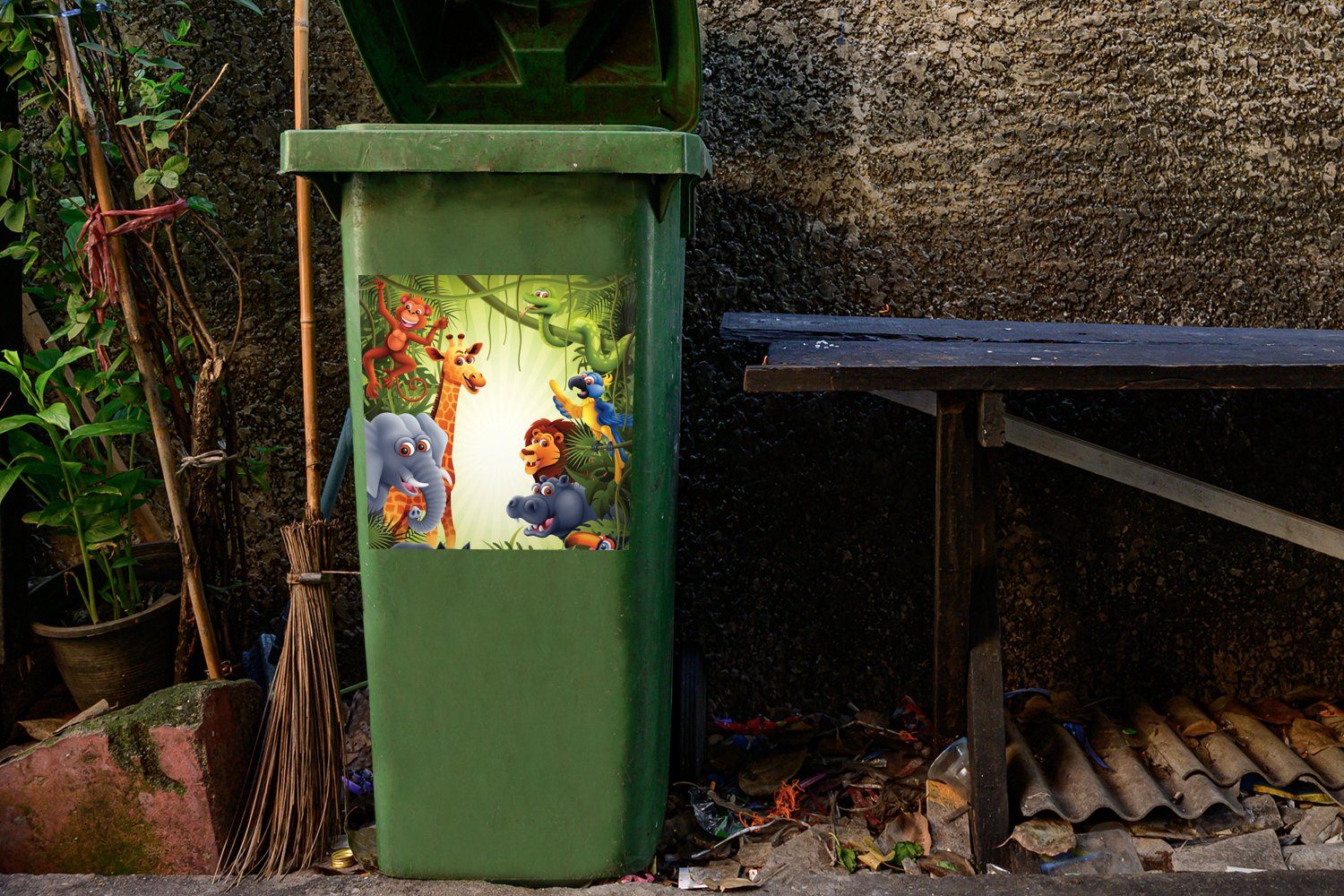 Mülleimer-aufkleber, Jungen Baby - Container, - (1 Mülltonne, Sticker, Abfalbehälter Löwe Wandsticker - Giraffe - - Elefant MuchoWow Dschungel - St), Mädchen