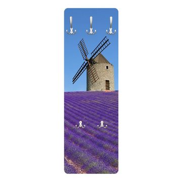 Bilderdepot24 Garderobenpaneel violett Natur Lavendelduft in der Provence Design (ausgefallenes Flur Wandpaneel mit Garderobenhaken Kleiderhaken hängend), moderne Wandgarderobe - Flurgarderobe im schmalen Hakenpaneel Design