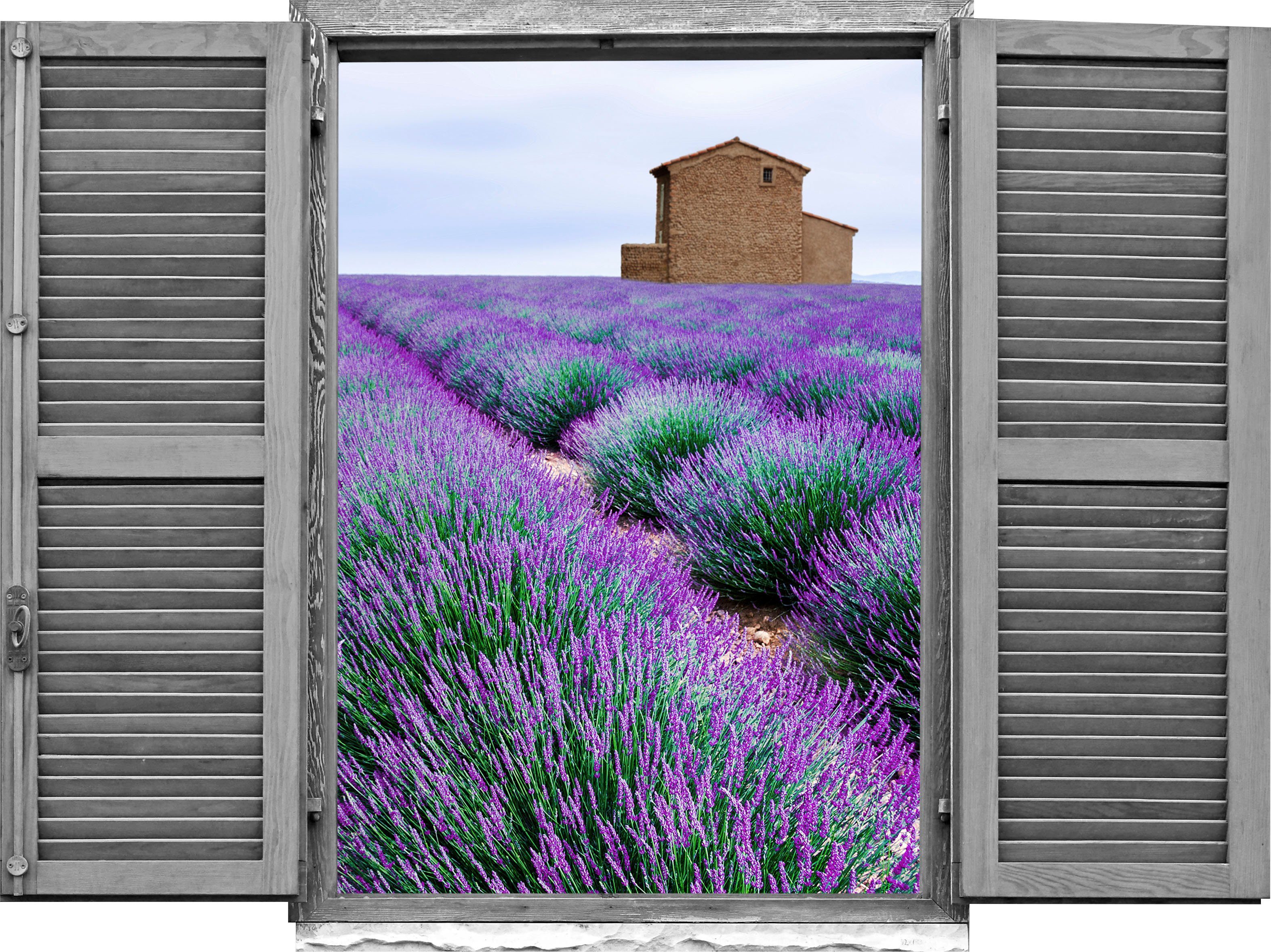 queence Wandtattoo Lavendelfeld (1 St), Wandsticker, Wandbild, selbstklebend, 3D, Fenster