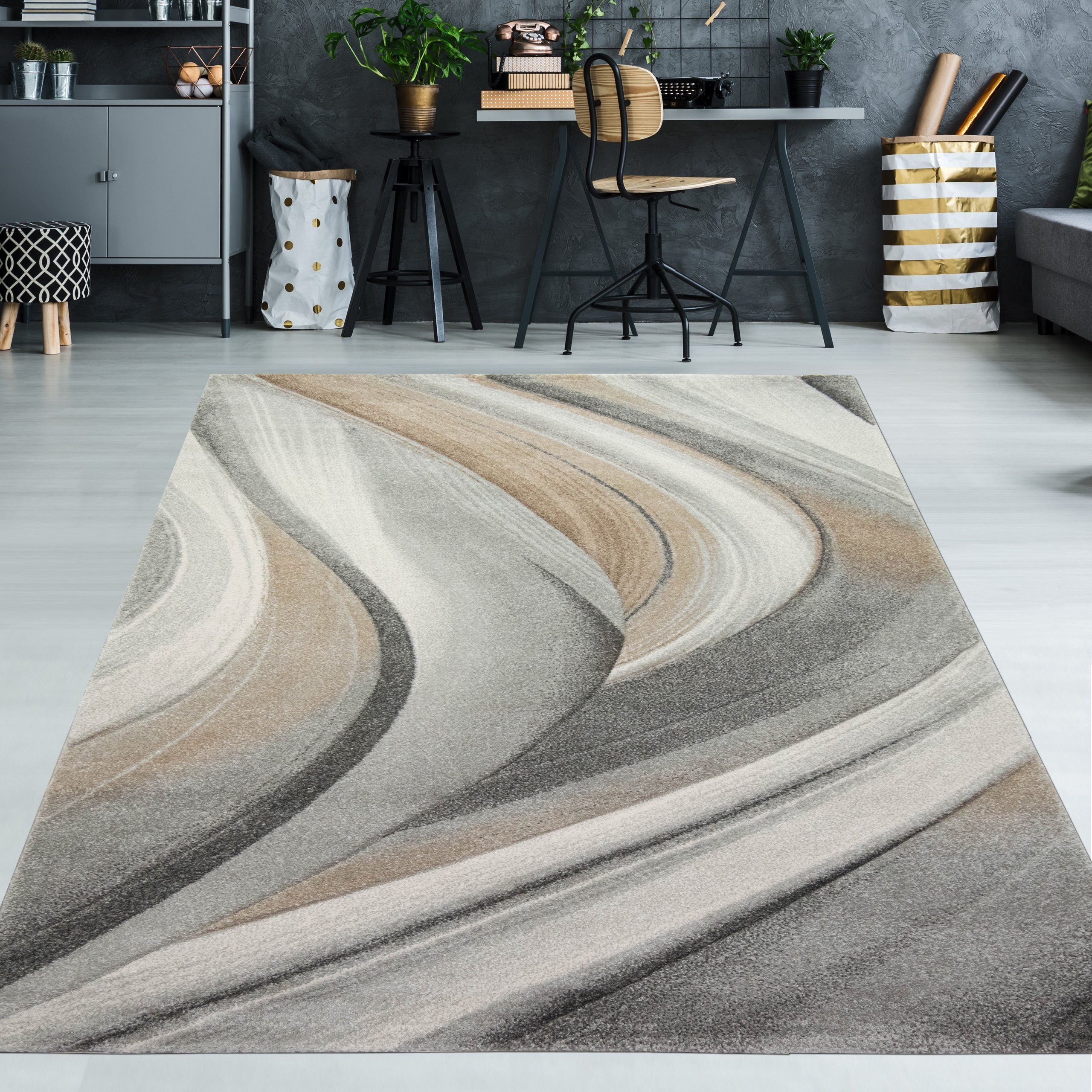 Teppich Teppich mit Wellendesign in braun, TeppichHome24, rechteckig