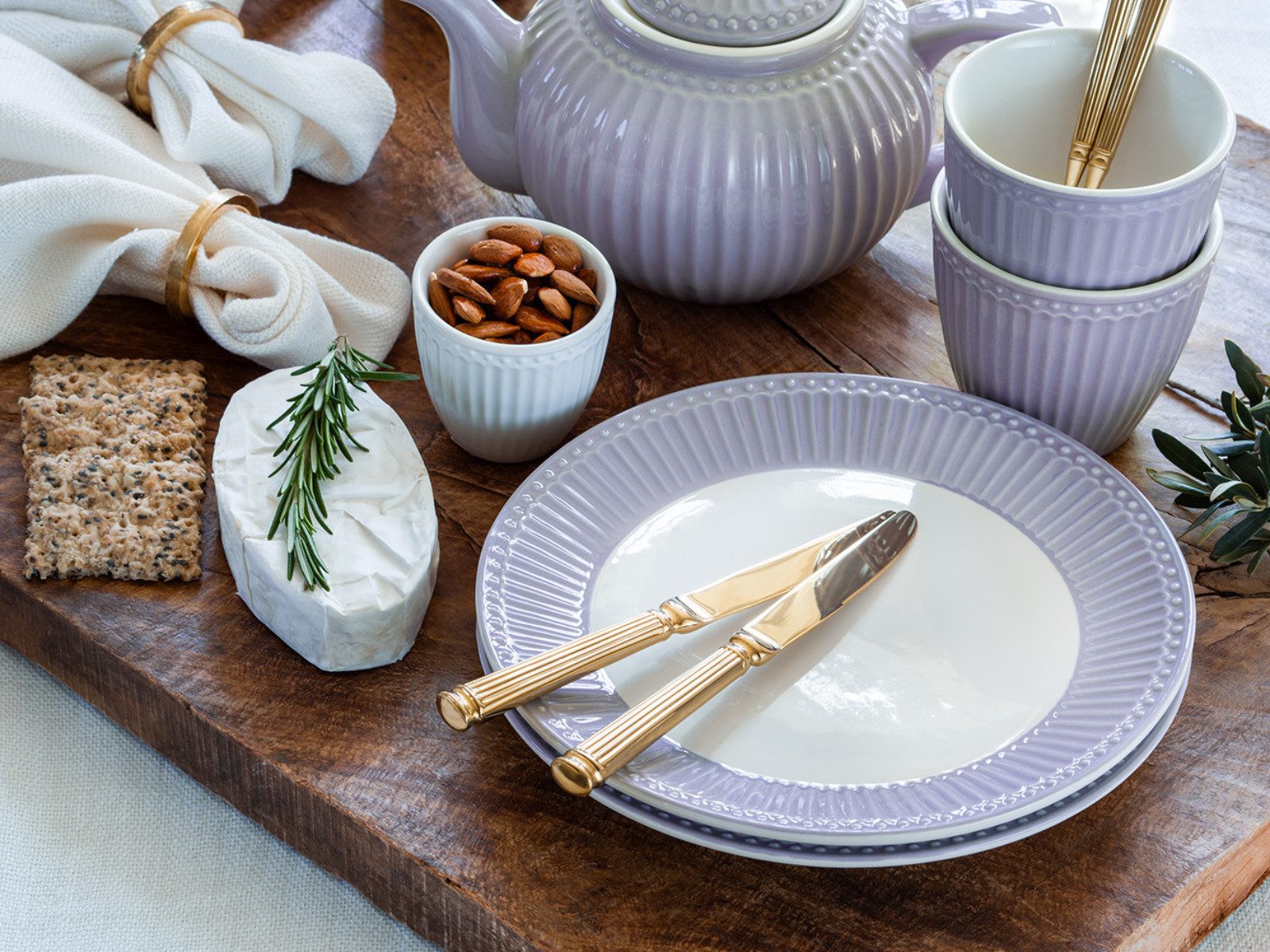 Greengate Kaffeeservice Alice Becher mit Henkel lavender 0,4 l Set6, Stoneware