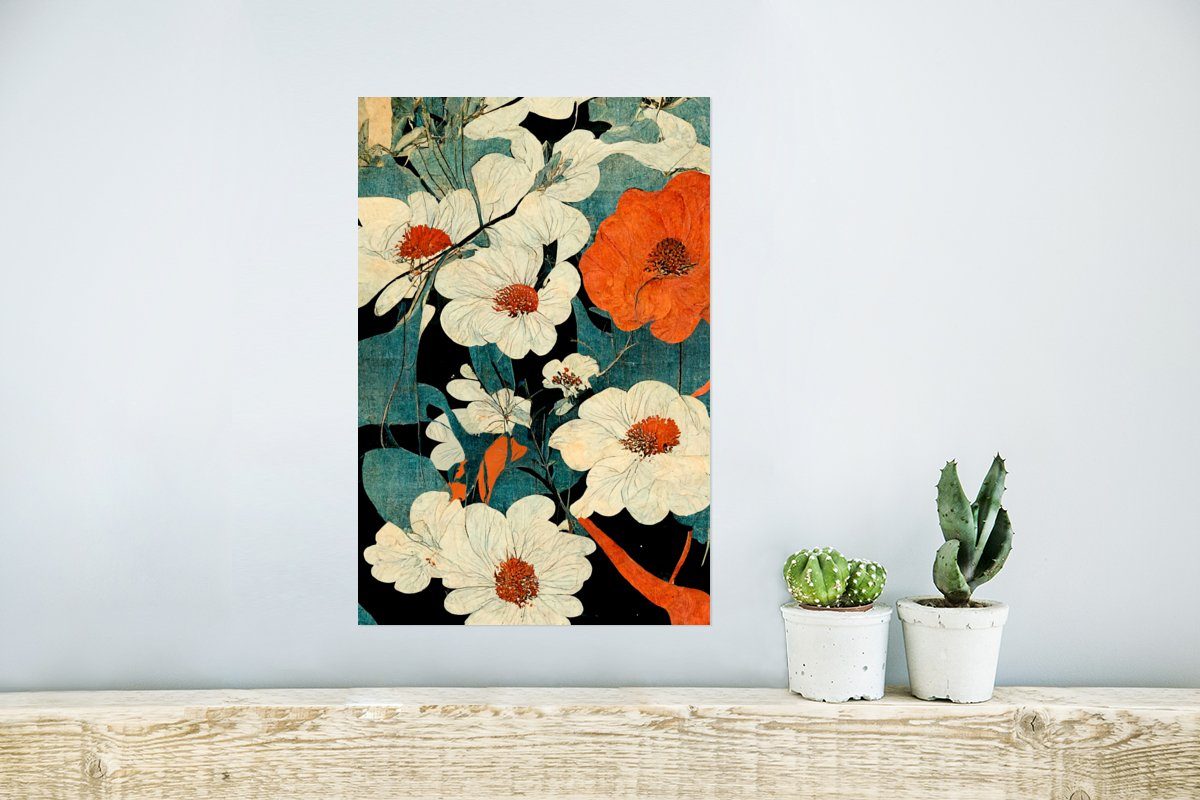 MuchoWow Poster Blumen - Pflanzen (1 Vintage Wandposter Poster, Wohnzimmer, Ohne Orange, - Rahmen für Asien St), - - Wandbild