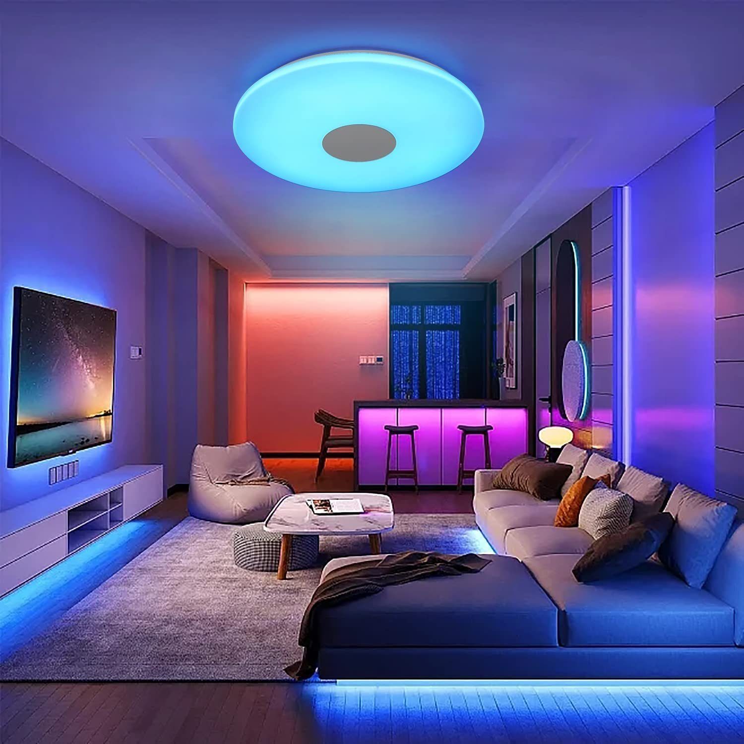 integriert, APP-Steuerung, Kuche Grün, Blau, Deckenleuchte Schlafzimmer LED fest badzimmer mit Lautsprecher, LED und fur Rot, Doppelter JDONG Fernbedienung Tageslichtweiß, Bluetooth