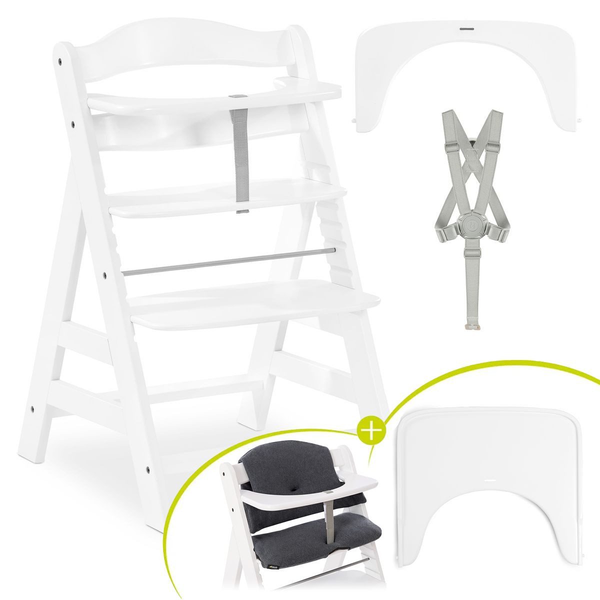 Hauck Hochstuhl Alpha Plus White, Holz Kinderhochstuhl verstellbar mit Essb günstig online kaufen