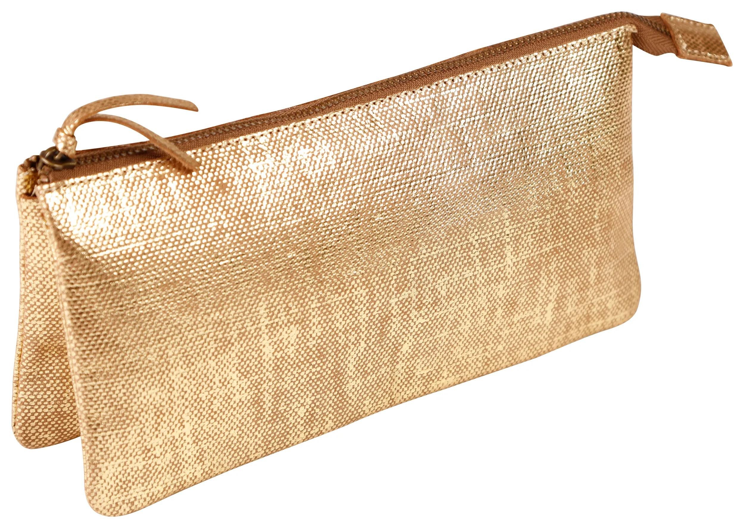 CLAIREFONTAINE Handtasche 4x Großes Schlampermäppchen Leder 22x11cm gold 410049C, Flache Tasche 2 Fächer