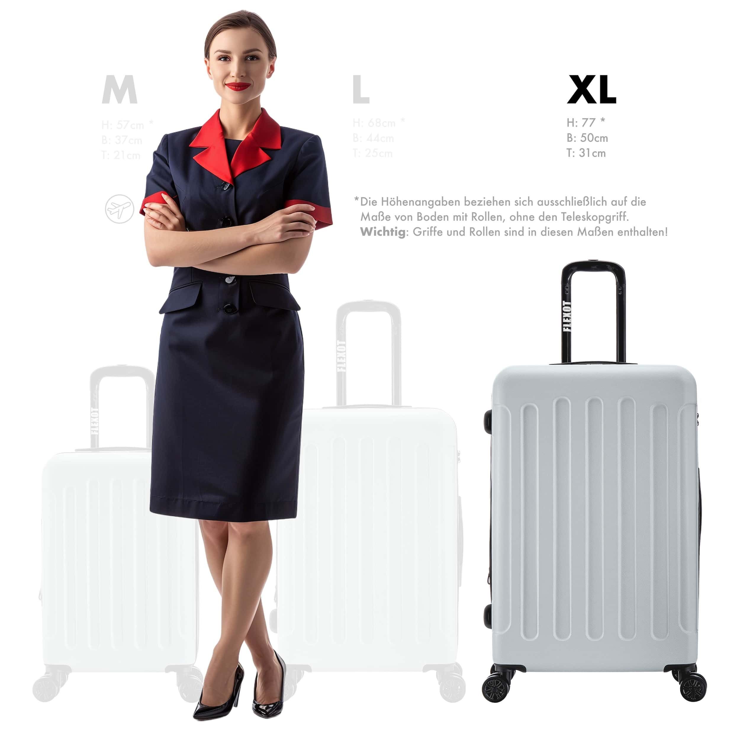 Flexot Hartschalen-Trolley F-3045 (Gr. M, L, XL) – Kofferset – ABS-Hartschale, 4 Rollen, Robuster und moderner Koffer mit vier 360° Rollen und Zahlenschloss