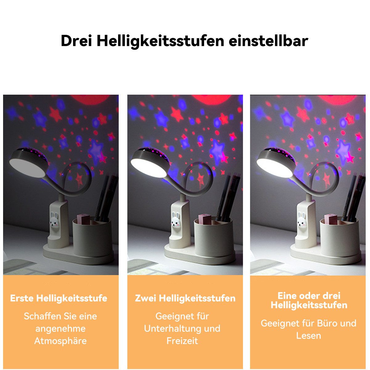 Novzep Nachtlicht LED-Stifthalterleuchte, dimmbare Projektion verstellbarer Lichtmast – Bild 4 von 5