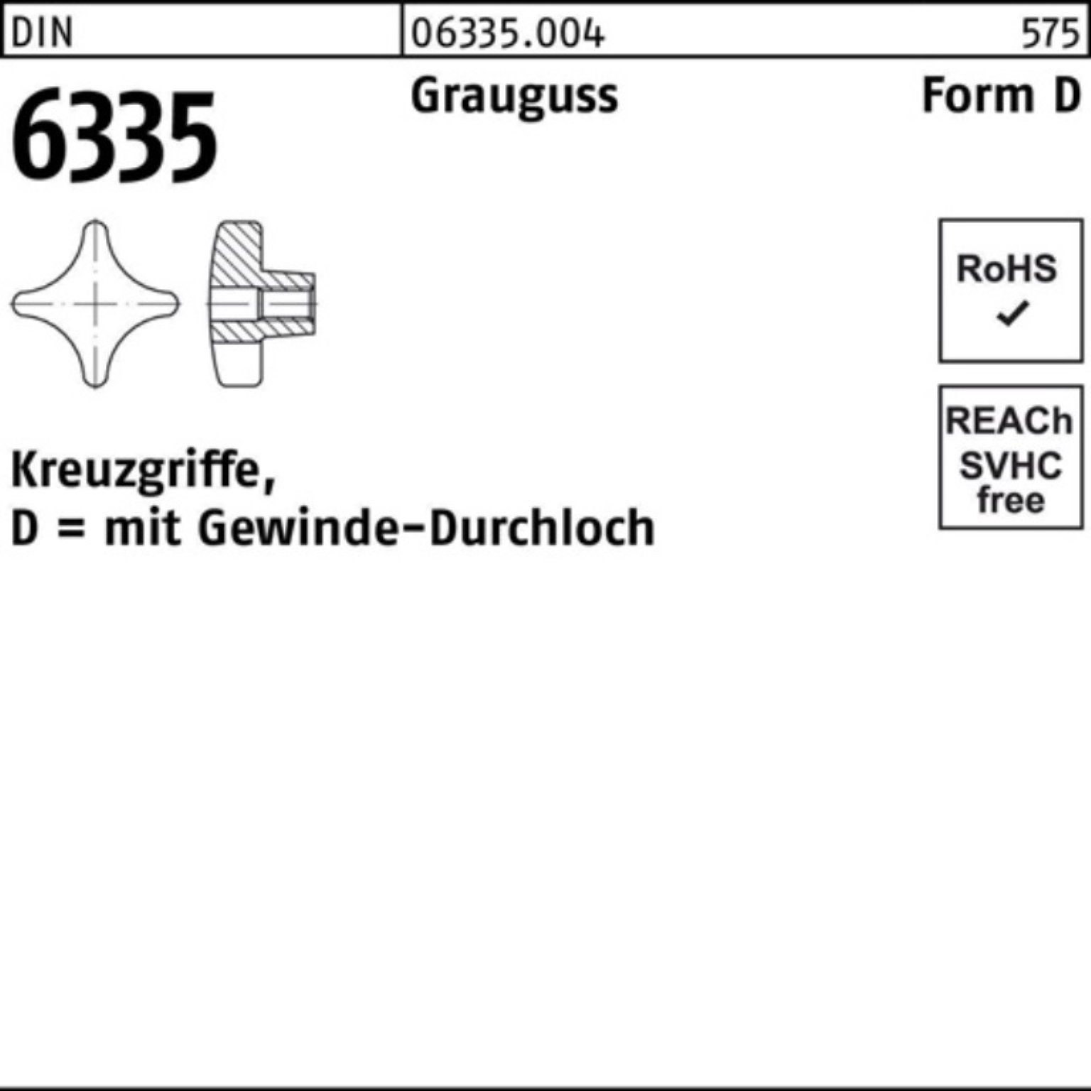 Kreuzgriff 6335 M16 Griff St 5 100er Reyher Gewindedurchloch Grauguss 80 Pack DIN D