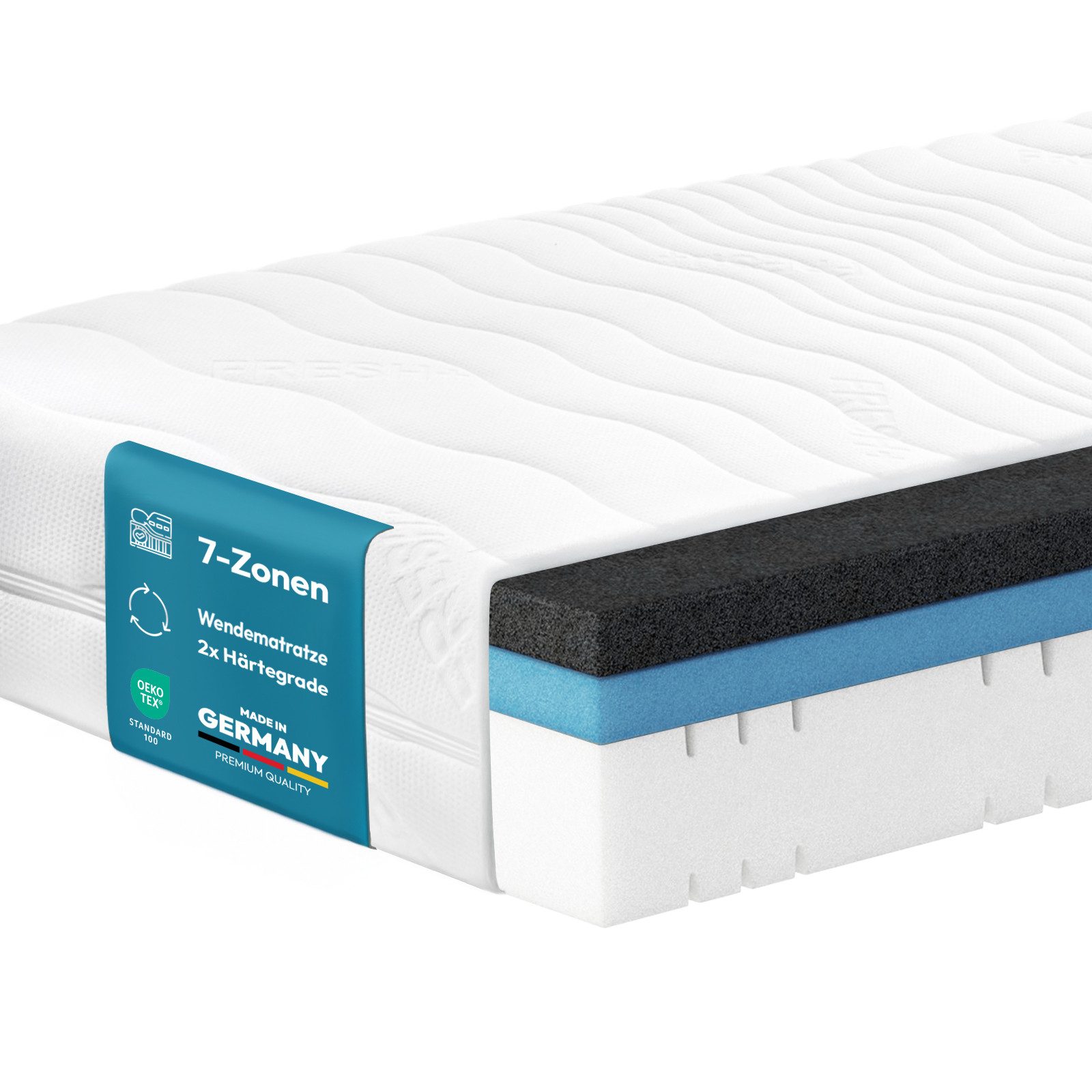 Kaltschaummatratze TOP Comfort Fresh dreilagige Matratze zwei integrierte Topper H3/H4, ARBD, 24 cm hoch, 7-Zonen, 90x200 cm, 140x200 cm, 160x200 cm