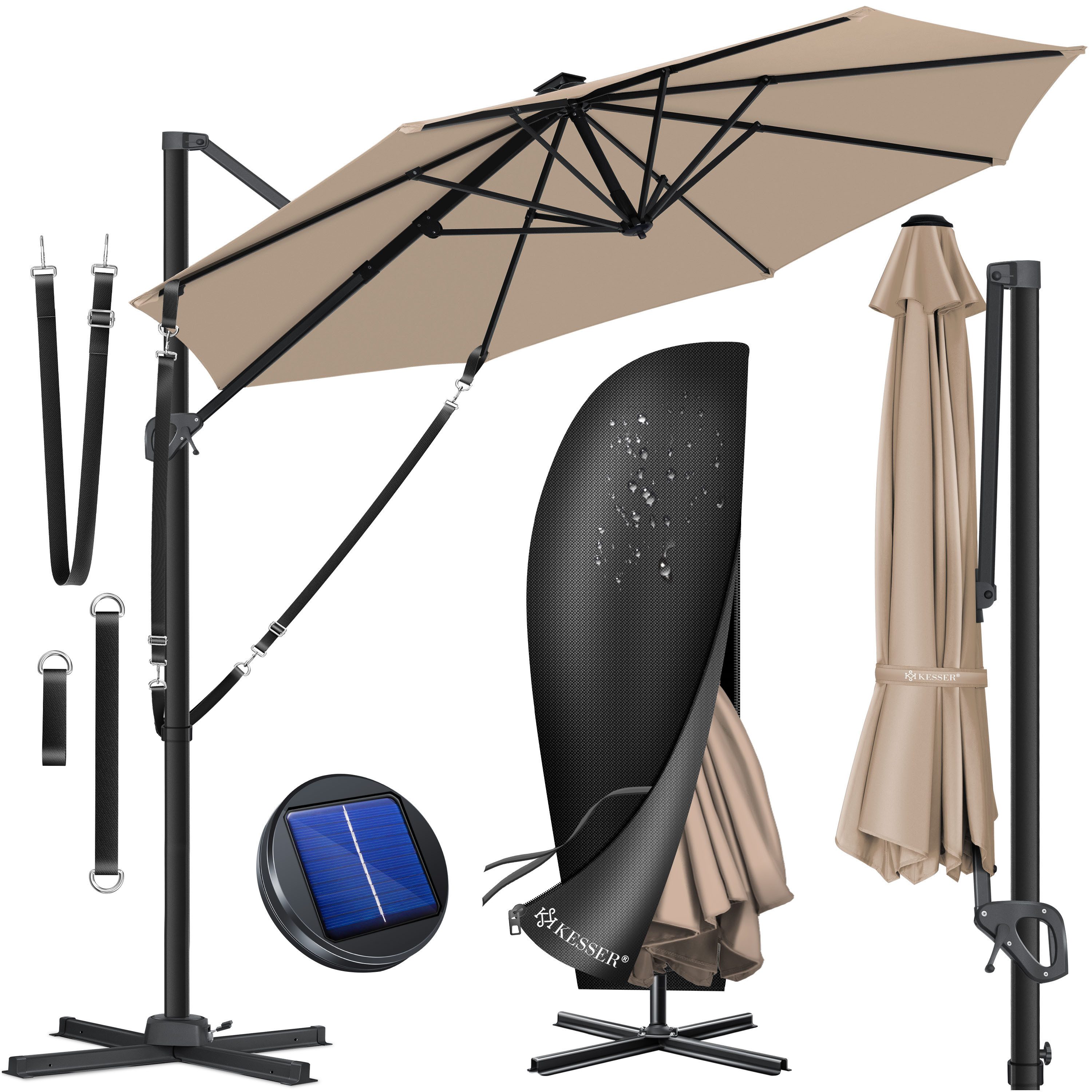 KESSER Ampelschirm, Sonnenschirm SUN Rund XL Ø330 cm 360° Drehbar inkl. Abdeckung