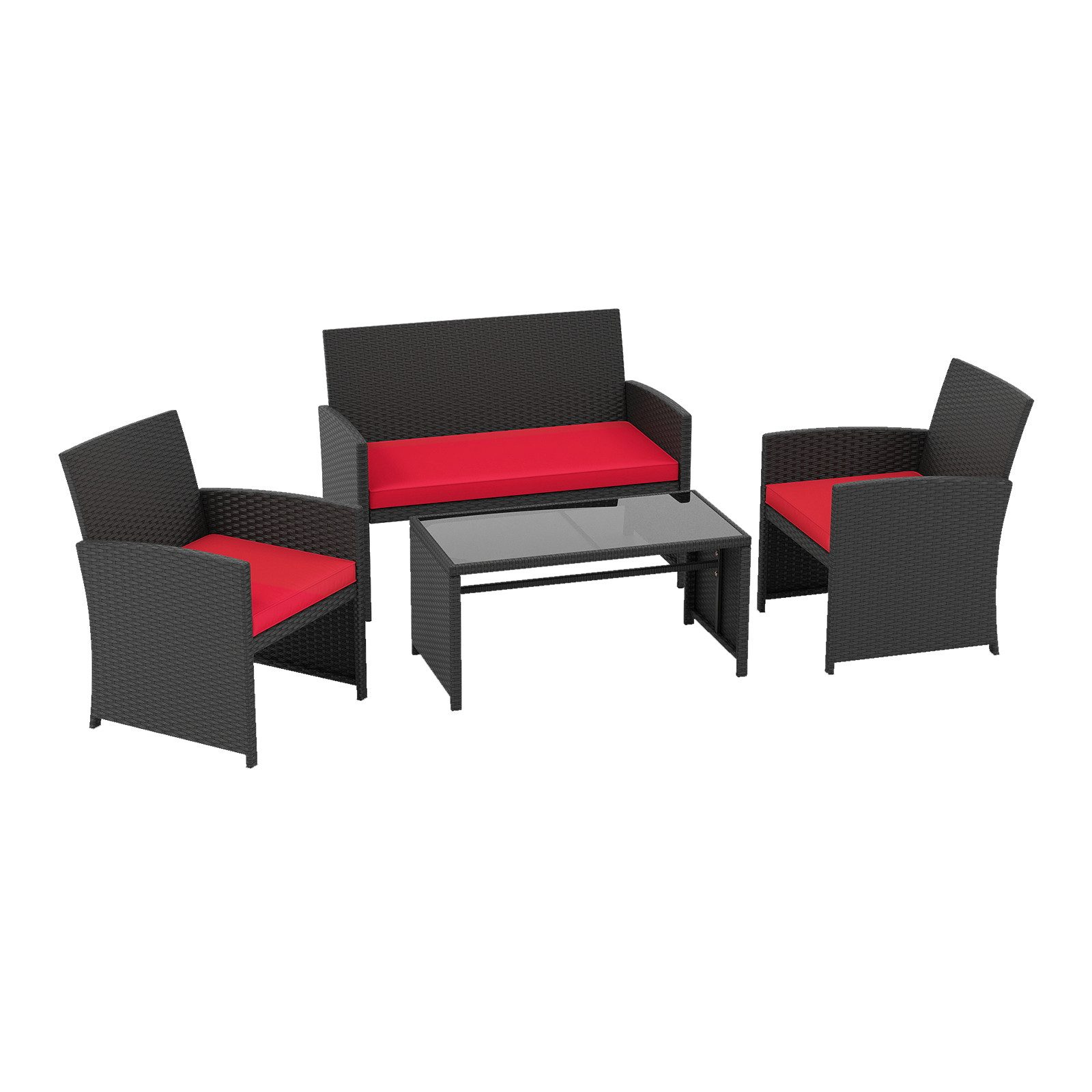 KOMFOTTEU Balkonset, (4-tlg), Balkonmöbel Gartenmöbel mit gehärtetem Glas-Couchtisch