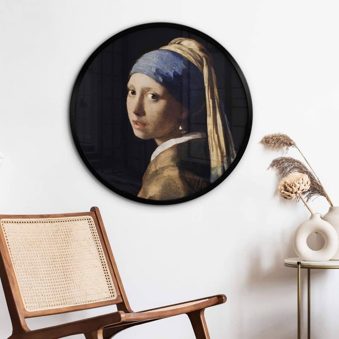K&L Wall Art Poster Wandbild Poster Rund Gemälde Vermeer Mädchen mit  Perlenohrring, Wohnzimmer Kunstdruck modern