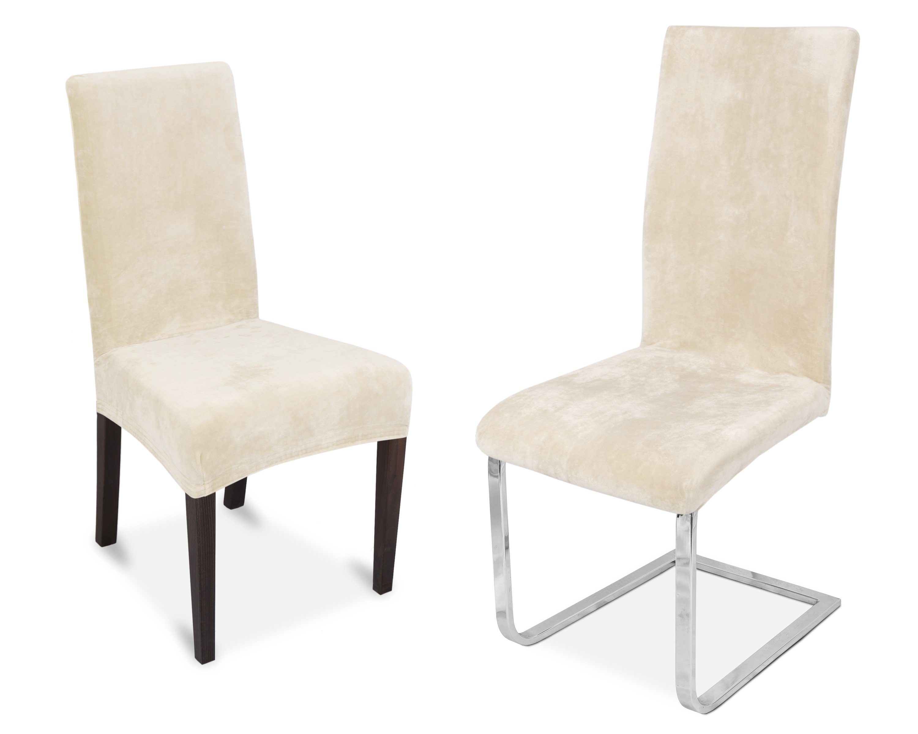 Beautex Stuhlhusse Maya Samt Mirofaser Stuhlhusse, elastische Stretch Husse Bi-Elastic