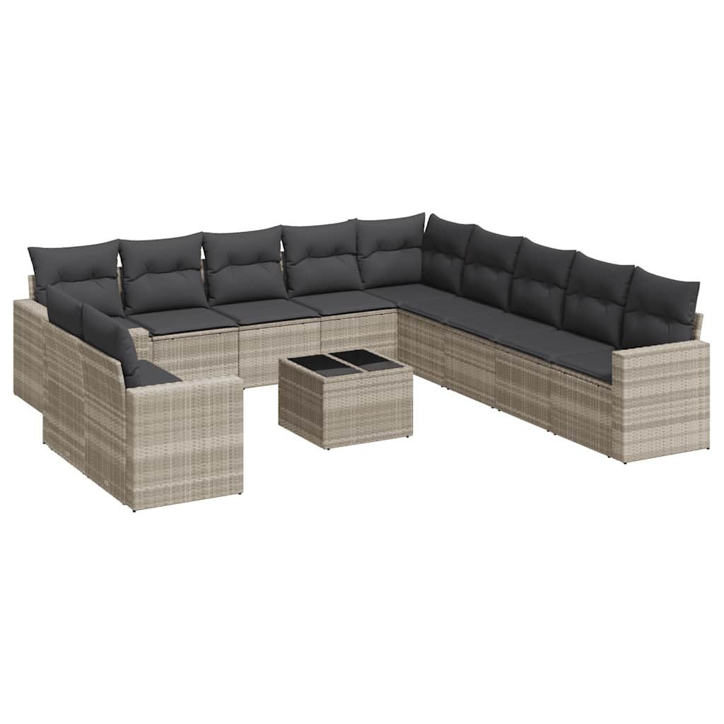 Gartenlounge-Set 12-tlg. Garten-Sofagarnitur mit Kissen Hellgrau Poly Rattan