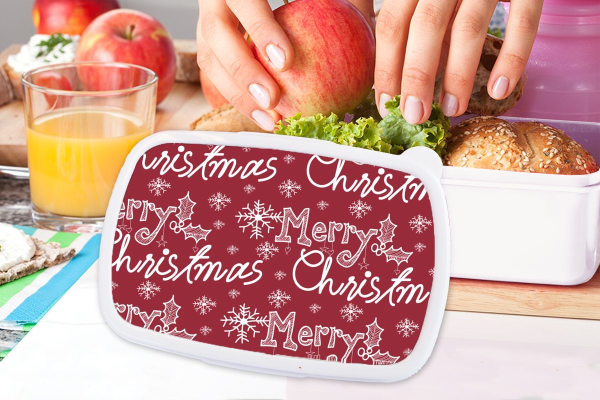 Zitate, Jungs Kunststoff, - Brotdose, weiß - MuchoWow - Kinder Muster und Lunchbox und für (2-tlg), Erwachsene, Schnee für Brotbox Weihnachten Mädchen