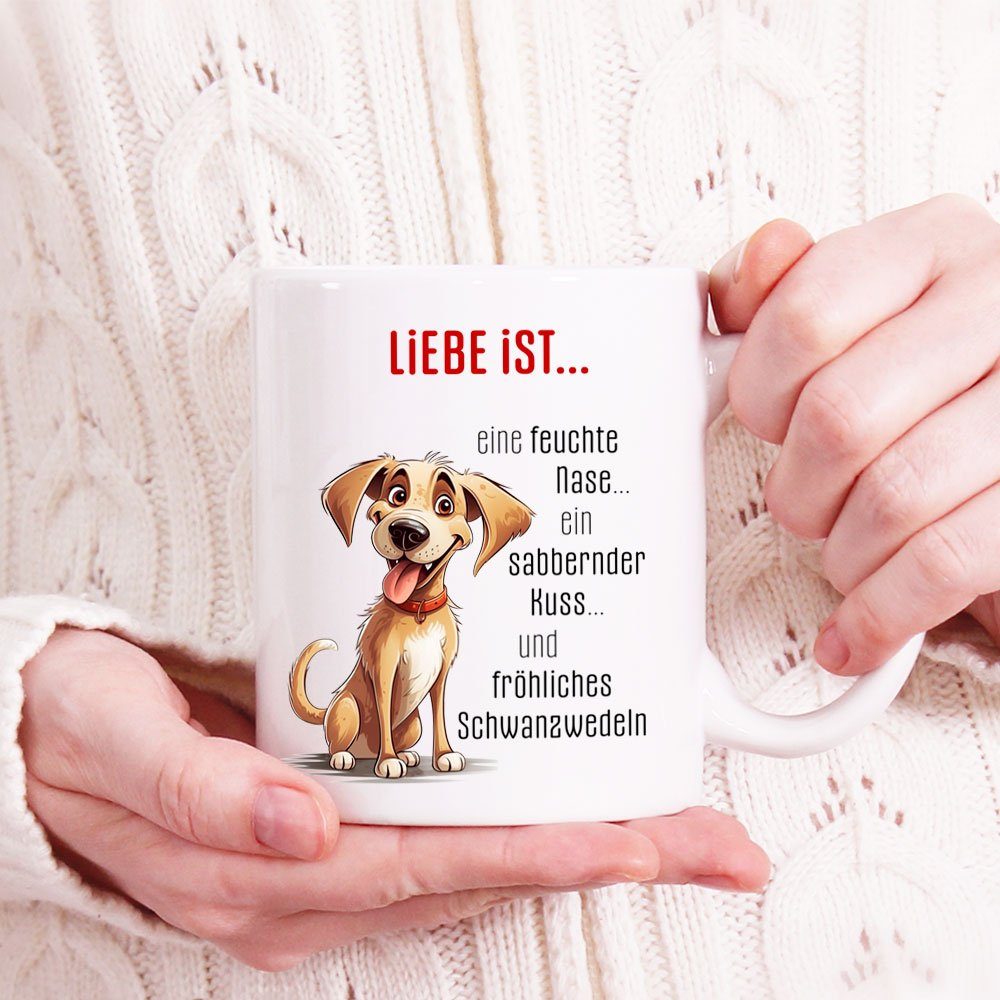 für IST... Keramik, mit bedruckt, Kaffeetasse 330 Spruch Tasse handgefertigt, Hundespruch, Geschenk, beidseitig Cadouri mit Hundefreunde, - LIEBE ml