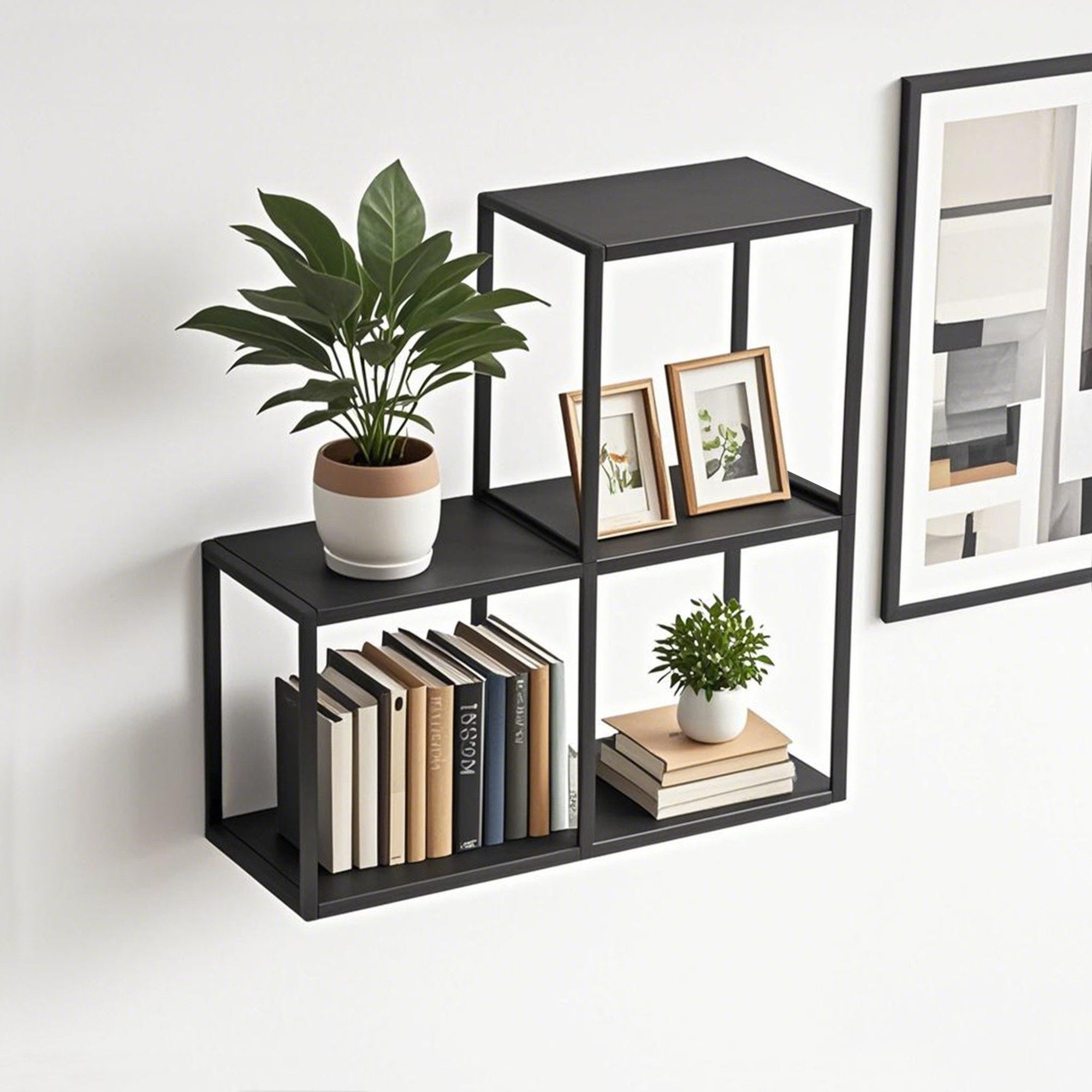 en.casa Wandregal, Set 3-tlg., »Nostened« quadratisch Stahl Schwarz günstig online kaufen