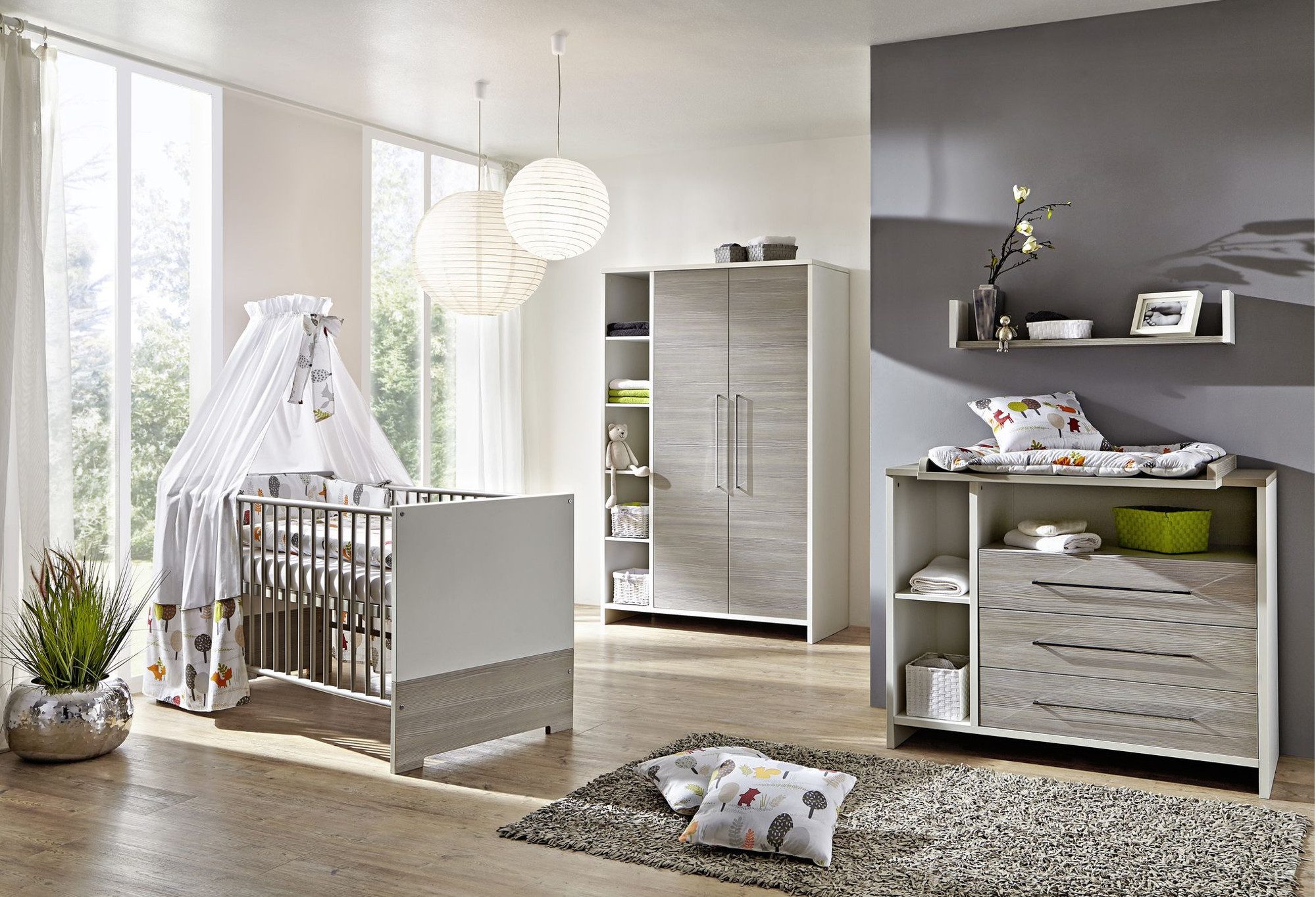 Schardt Babyzimmer-Komplettset 3-tlg Kinderzimmer Eco Silber mit Schrank 2 Türen und Seitenregal