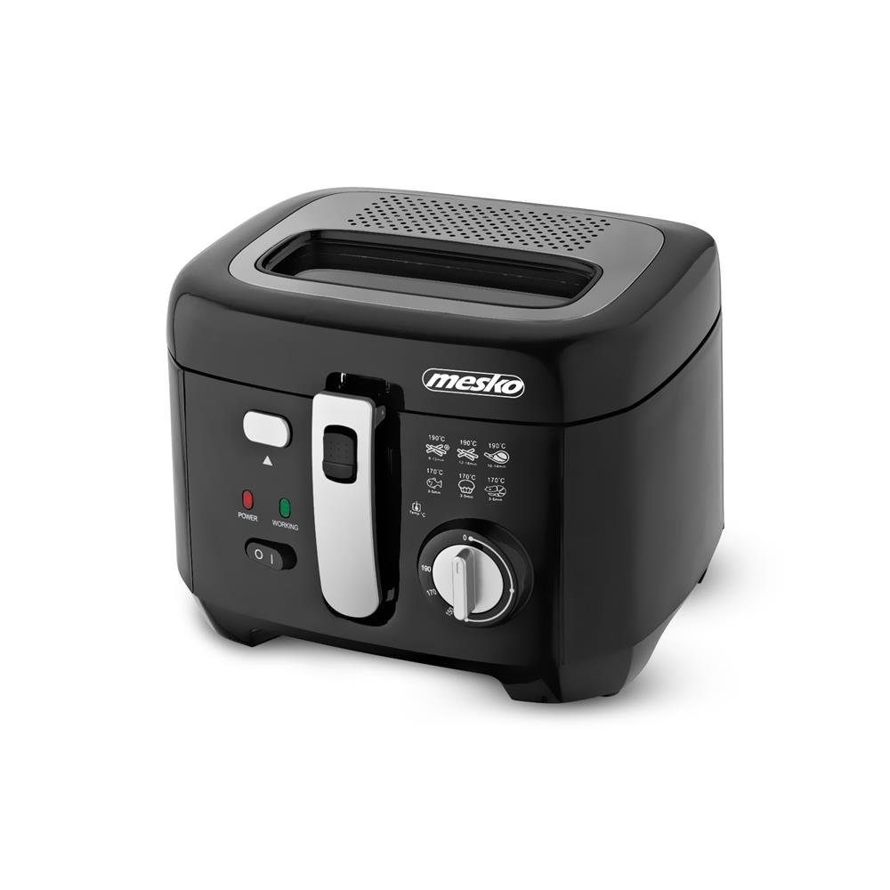 Mesko Fritteuse MS 4908, 1800 W, elektrisch, 2,5 L, Temperaturregler, abnehmbarer Ölbehälter, Schwarz