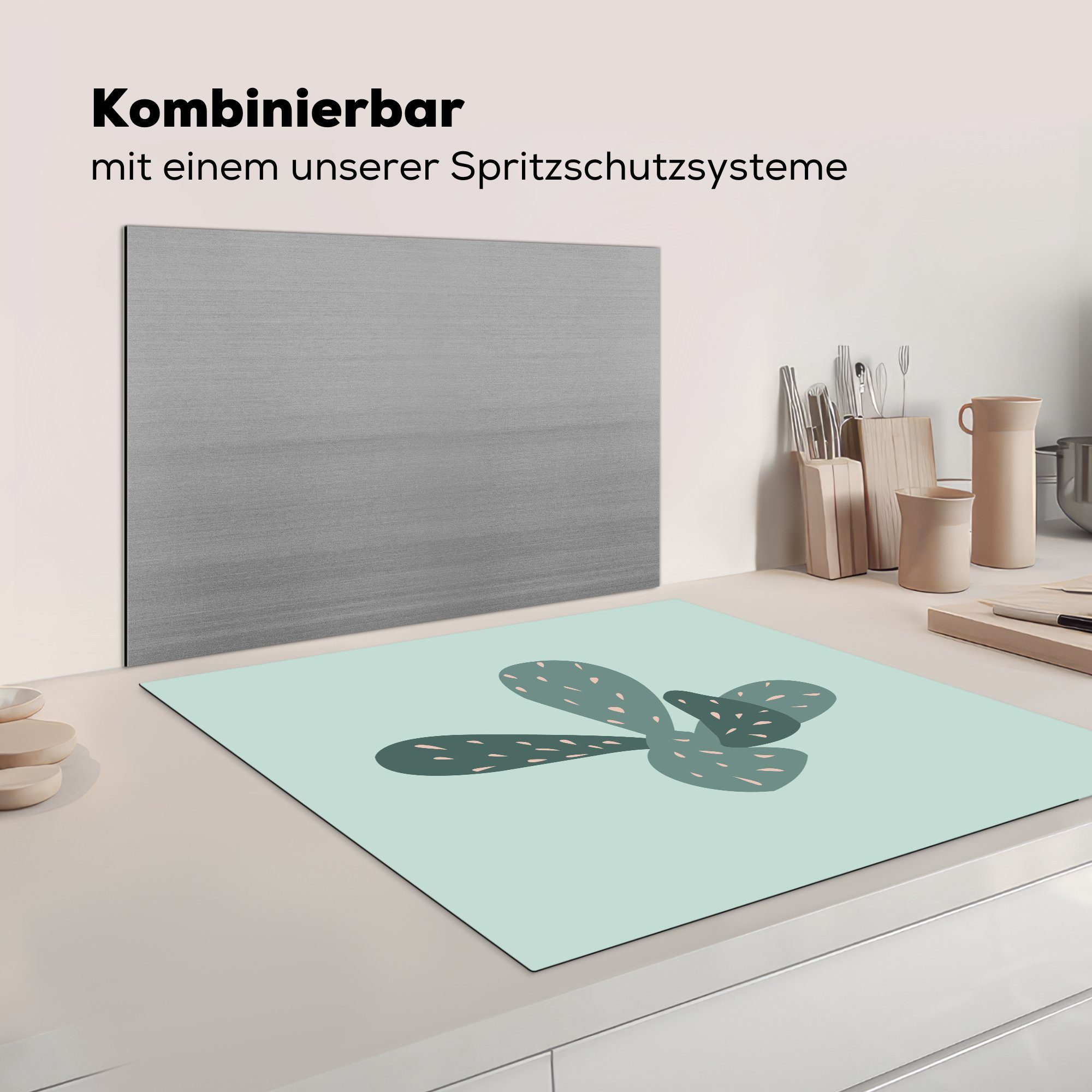 Kaktus Vinyl, küche cm, Abstrakt, (1 Arbeitsplatte Sommer 78x78 - MuchoWow Ceranfeldabdeckung, Herdblende-/Abdeckplatte für tlg), -