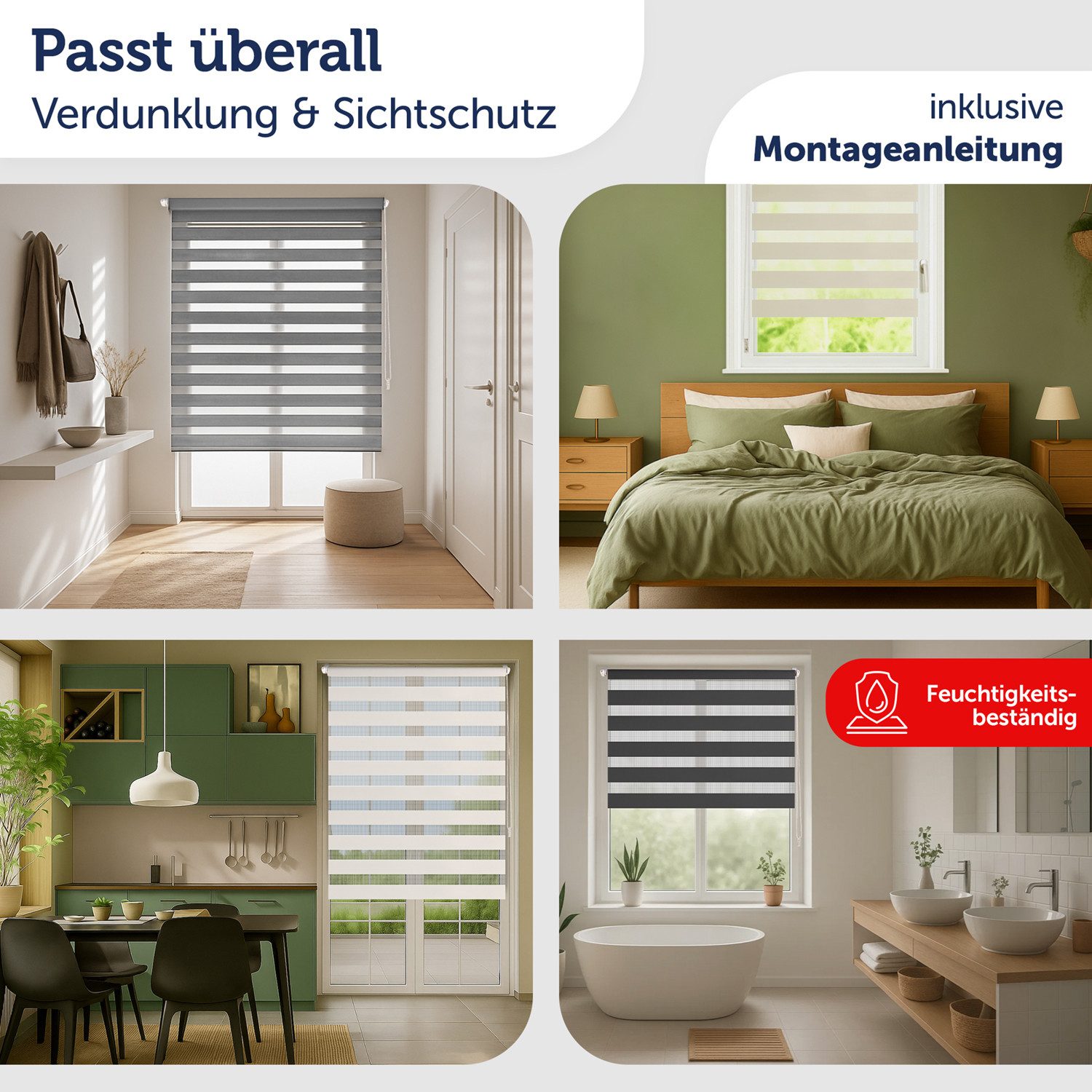 Doppelrollo Doppelrollo Klemmfix ohne Bohren, Blumtal, Klemmfix, individuell einstellbare Rollos