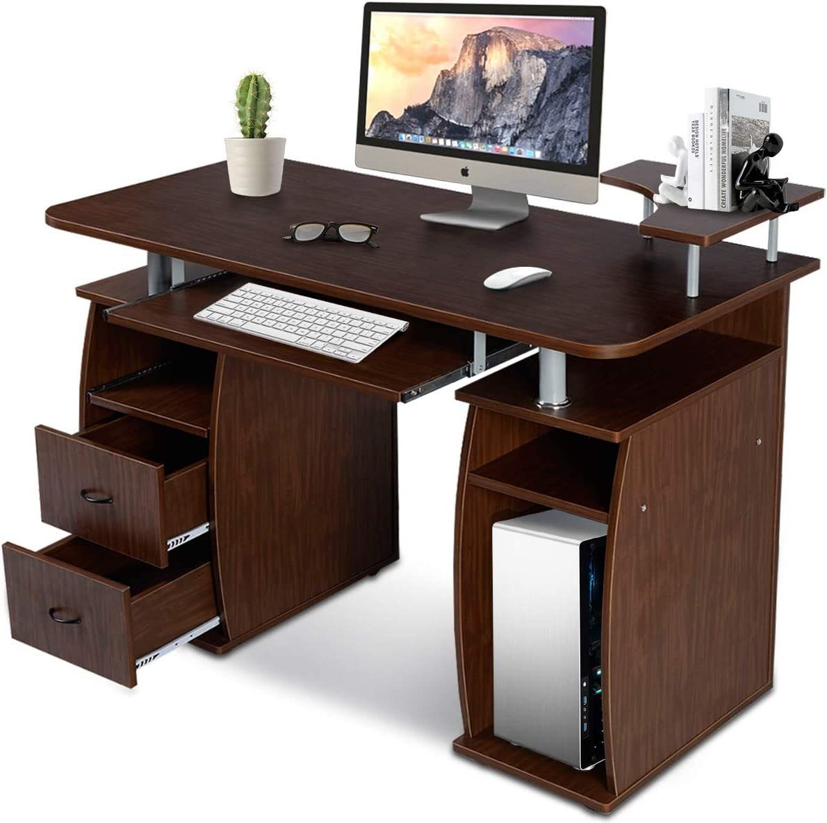 Computertisch KOMFOTTEU Braun mit Schreibtisch, 120x55x76cm, Tastaturauszug,