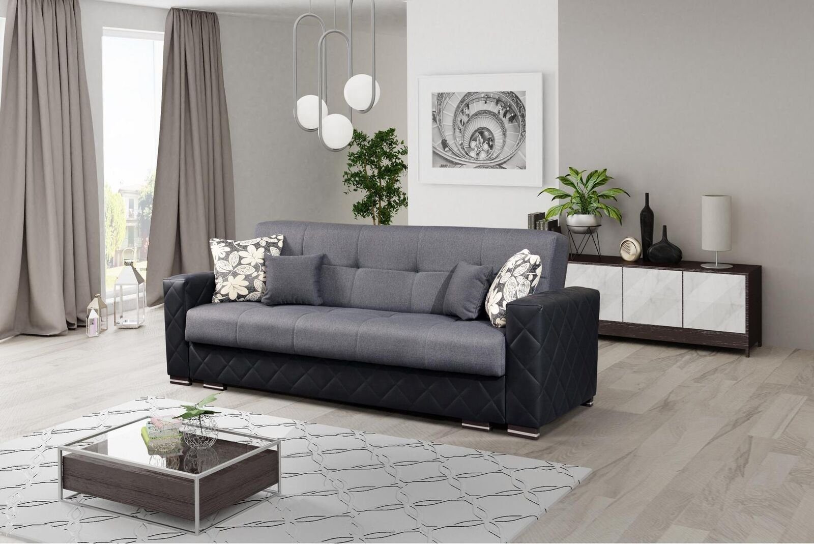 JVmoebel Sofa Edler Dreisitzer Grau-schwarz Polstermöbel Couch Neu, Made in Europe