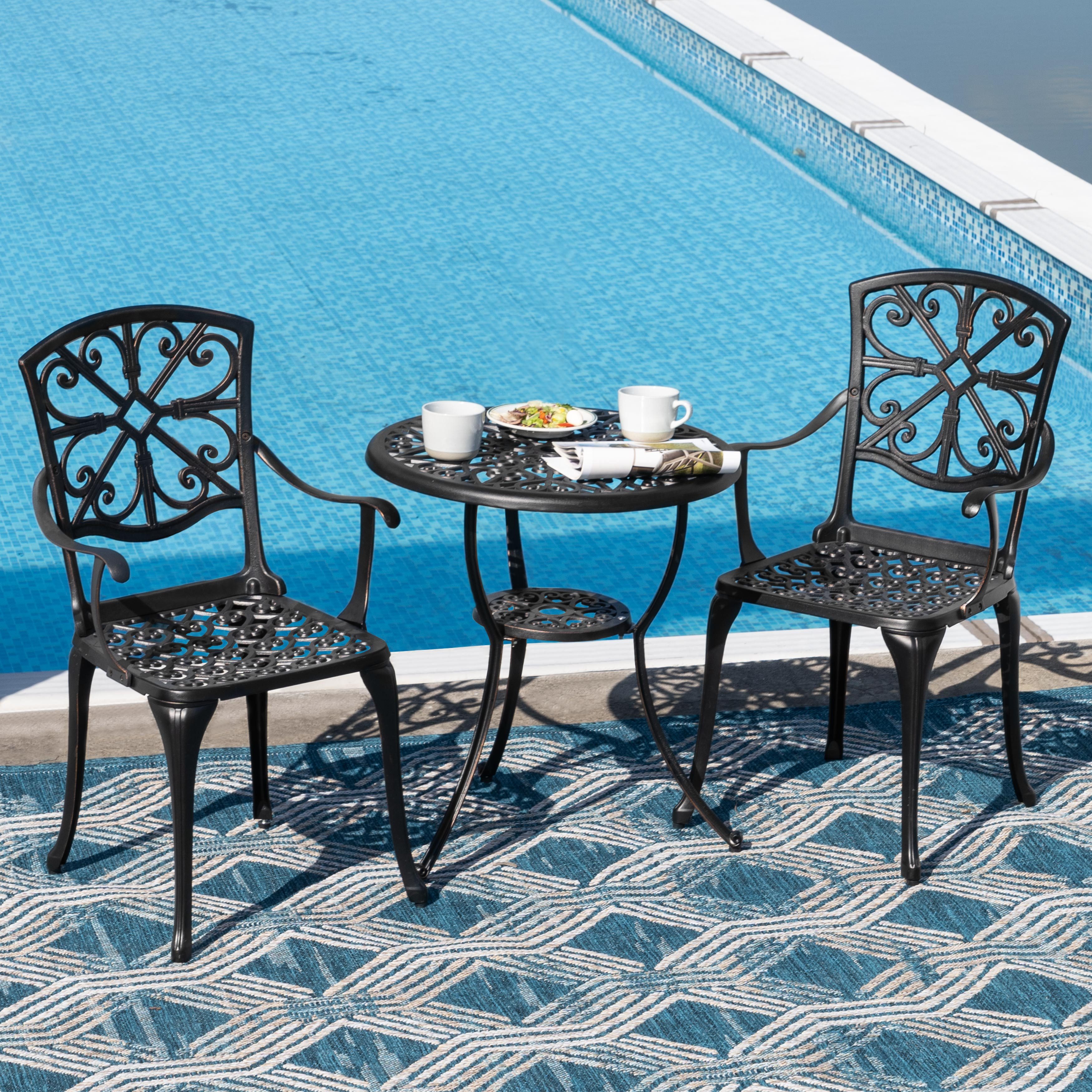 Avestar Balkonset 3-tlg. Terrassenset aus Gussaluminium mit 4,5 cm Schirmloch, Rostschutzbeschichtung, ergonomisch, ideal für den Garten.