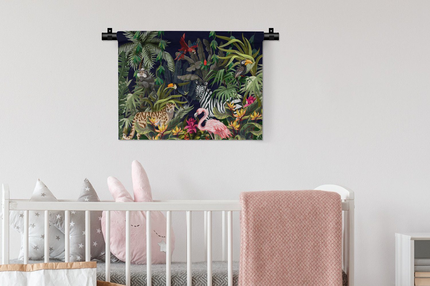 MuchoWow Wanddekoobjekt Dschungeltiere - Natur - Kleid, - Mädchen Wanddeko - - Wandbehang, Wohnzimmer, Schlafzimmer, Flamingo Kinderzimmer Jungen für Zebra