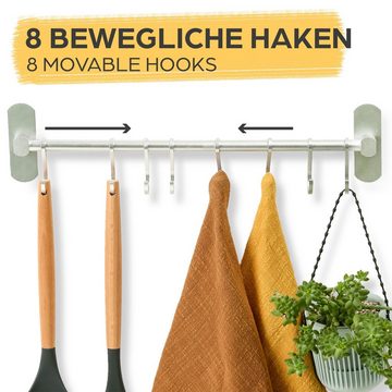 Praknu Wandhaken Hakenleiste für Küchenutensilien mit 8 Haken, Küche, Badezimmer, Terrasse, Balkon, Keller, Werkstatt, Garage, (Set, 8-St., Hakenleiste mit 8 Haken), Ohne Bohren - Selbstklebend - 40 cm