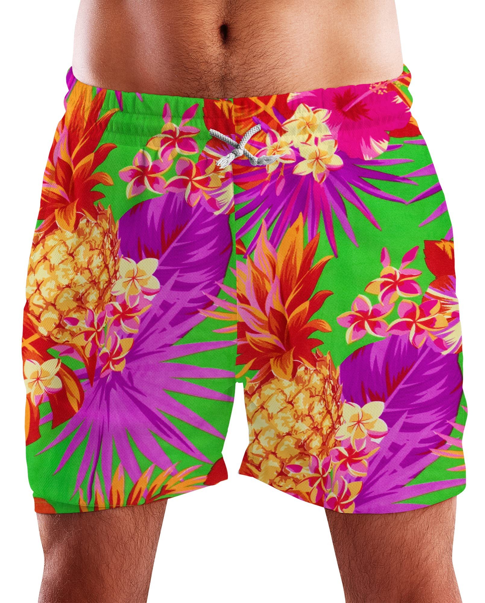 King Kameha Badeshorts Pineapple Funky Hawaii Bade-Shorts Mesh-Einsatz Verschluss Kordelzug Mit integriertem Mesh-Innenslip für extra Komfort