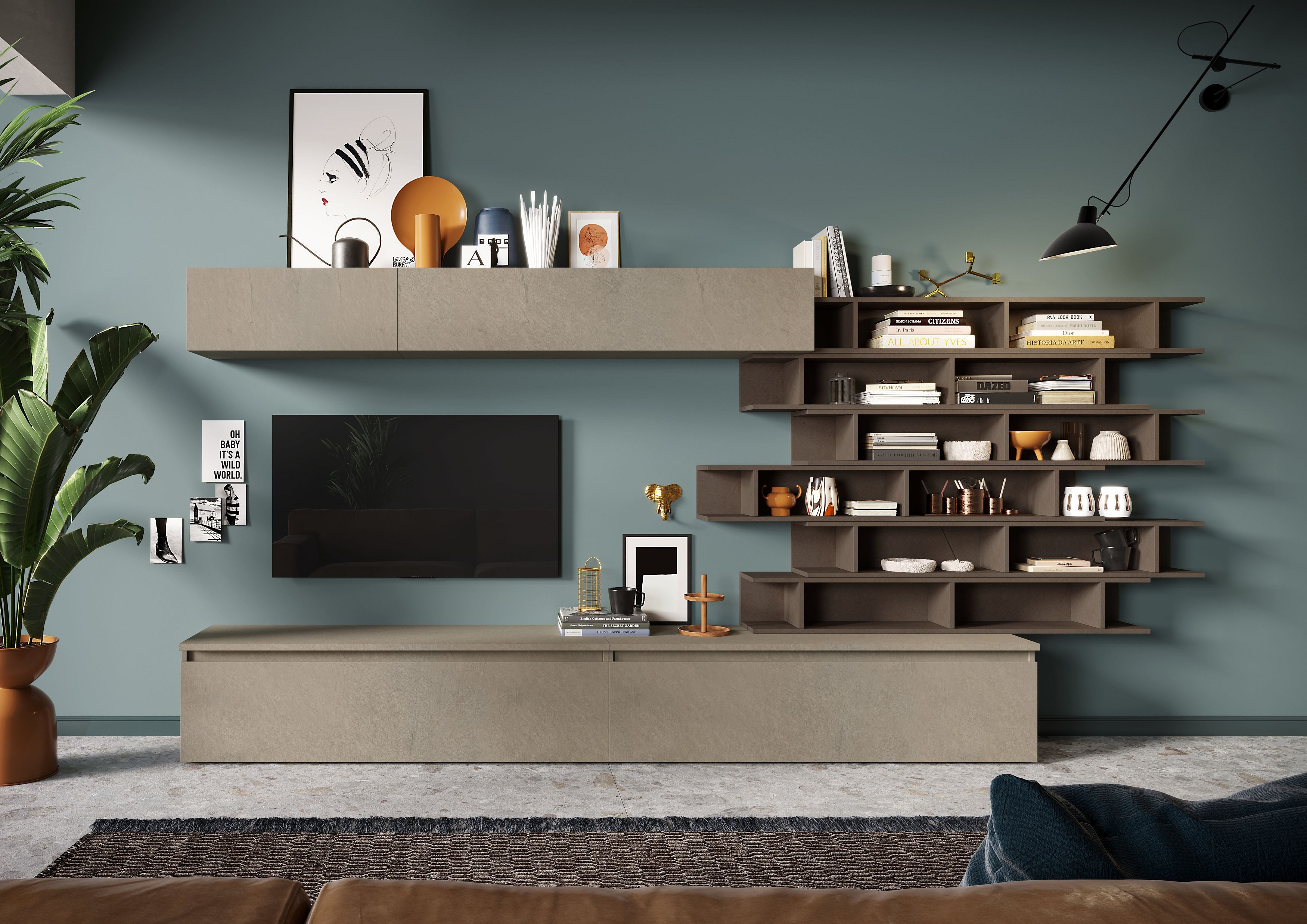 Home affaire Wohnwand Infinity, 10tlg. Breite 345 cm, Höhe variabel, Schrankwand, Anbauwand, (10-St), (2x Lowboard, 2x Hängeschrank, 6x Wandregal)