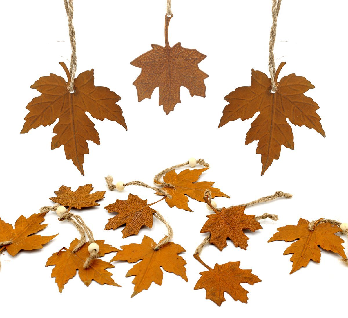 LB H&F Lilienburg Dekohänger 12er Set Herbstdeko Herbstanhänger Herbstblätter (Fensterdeko Fensterhänger Fensteranhänger Hängedeko Dekohänger Anhänger Blatt Blätter 12er SET ROSTBLÄTTER Ast Bündel Strauß Strauch Metallblätter zum Aufhängen anhängen), Deko Dekoration Herbst Metall Rost Herbsthänger